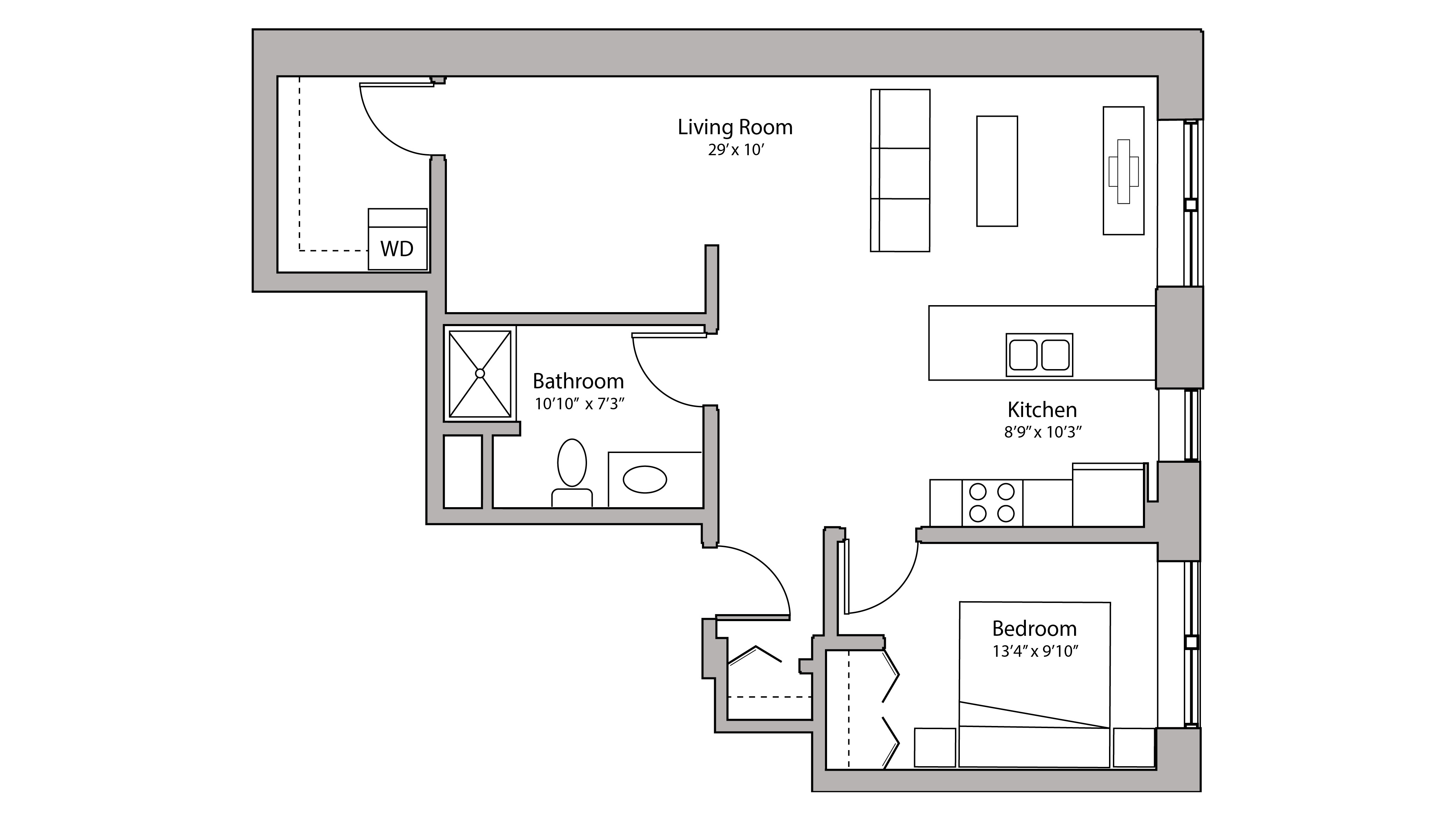ULI Capitol Hill 300 - One Bedroom den, One Bathroom Floorplan Floor Plan 