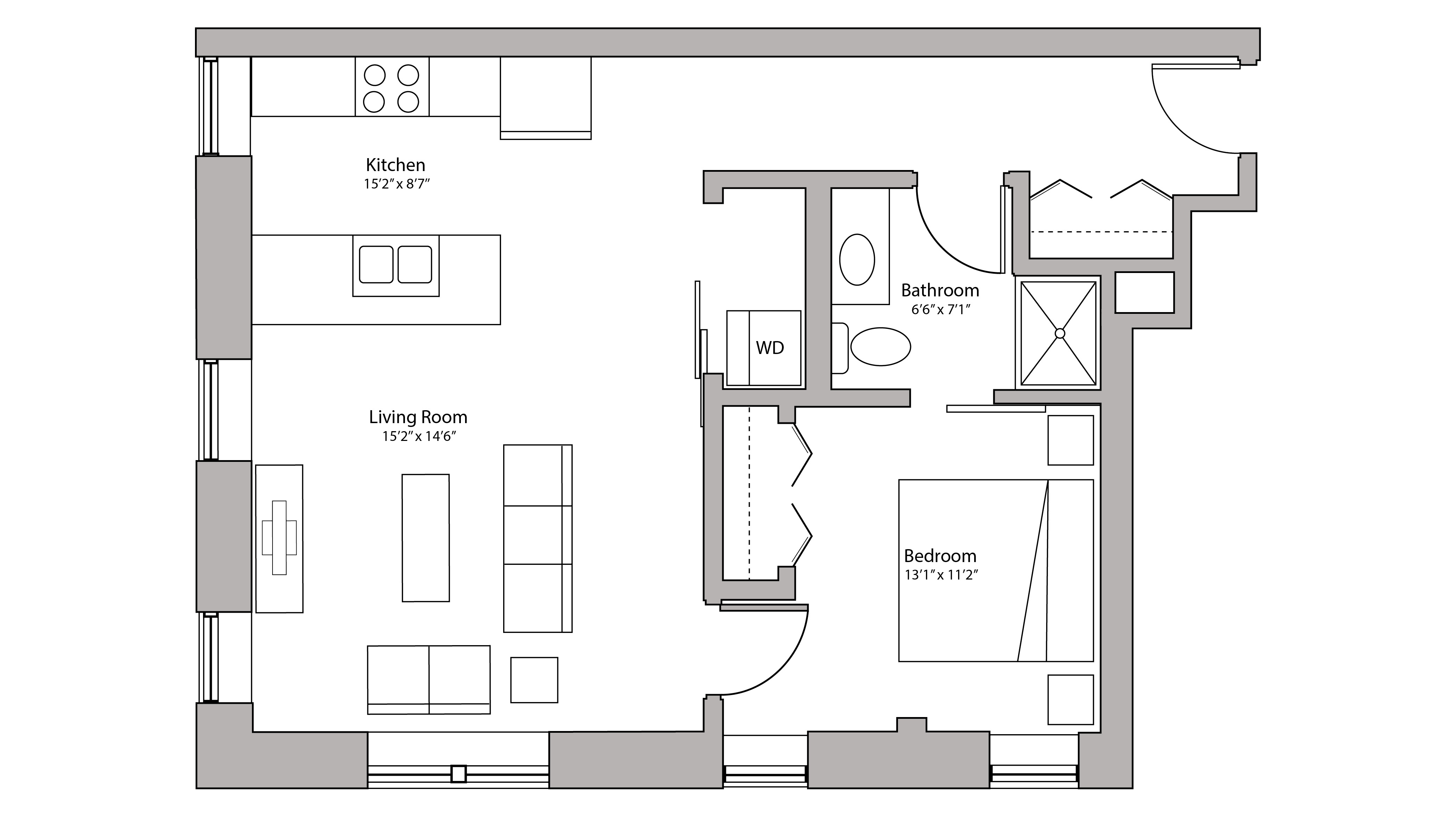 ULI Capitol Hill 401 - One Bedroom, One Bathroom Floorplan Floor Plan 