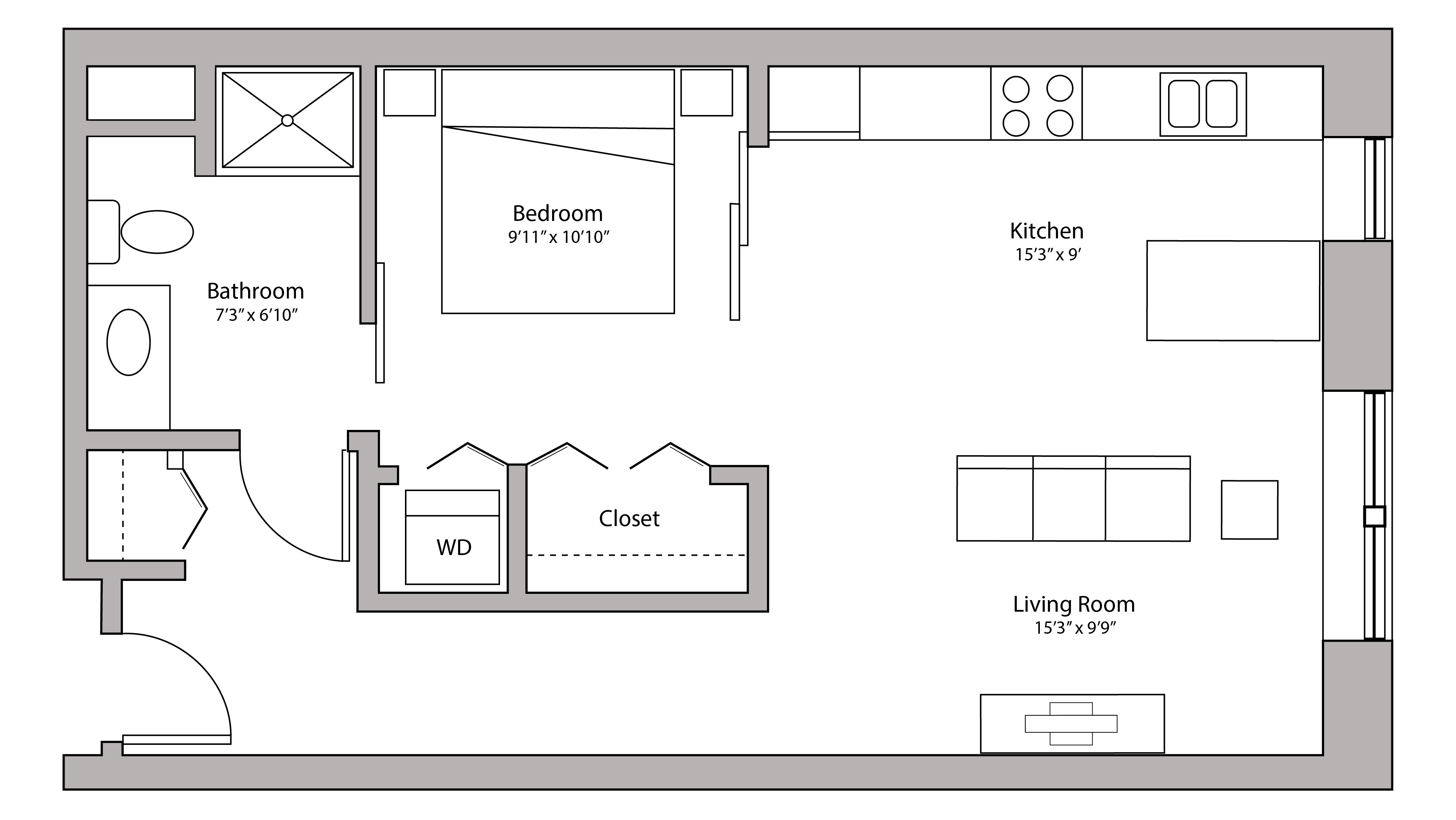 ULI Capitol Hill 203 - One Bedroom, One Bathroom Floorplan Floor Plan 