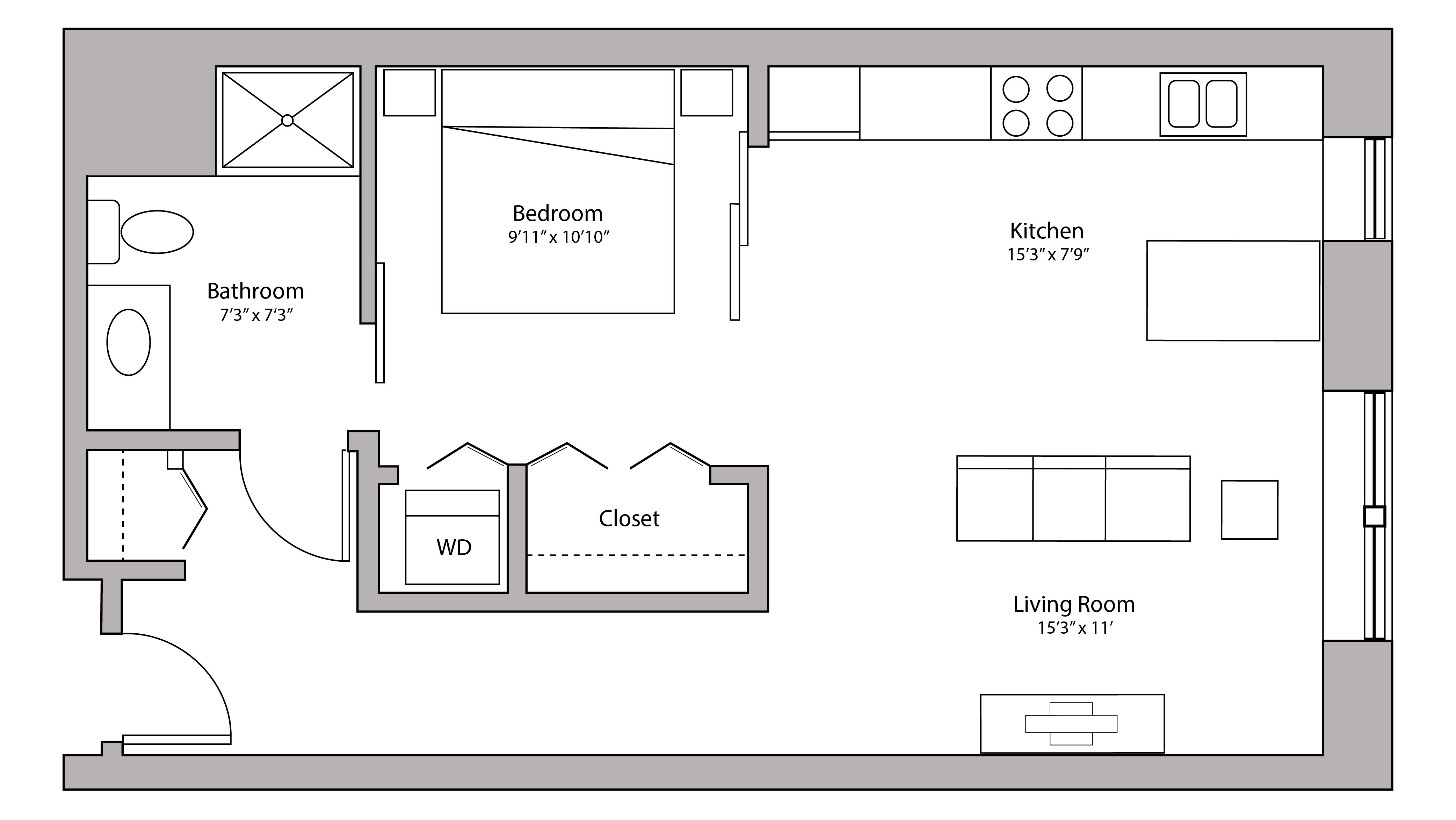ULI Capitol Hill 205 - One Bedroom, One Bathroom Floorplan Floor Plan 