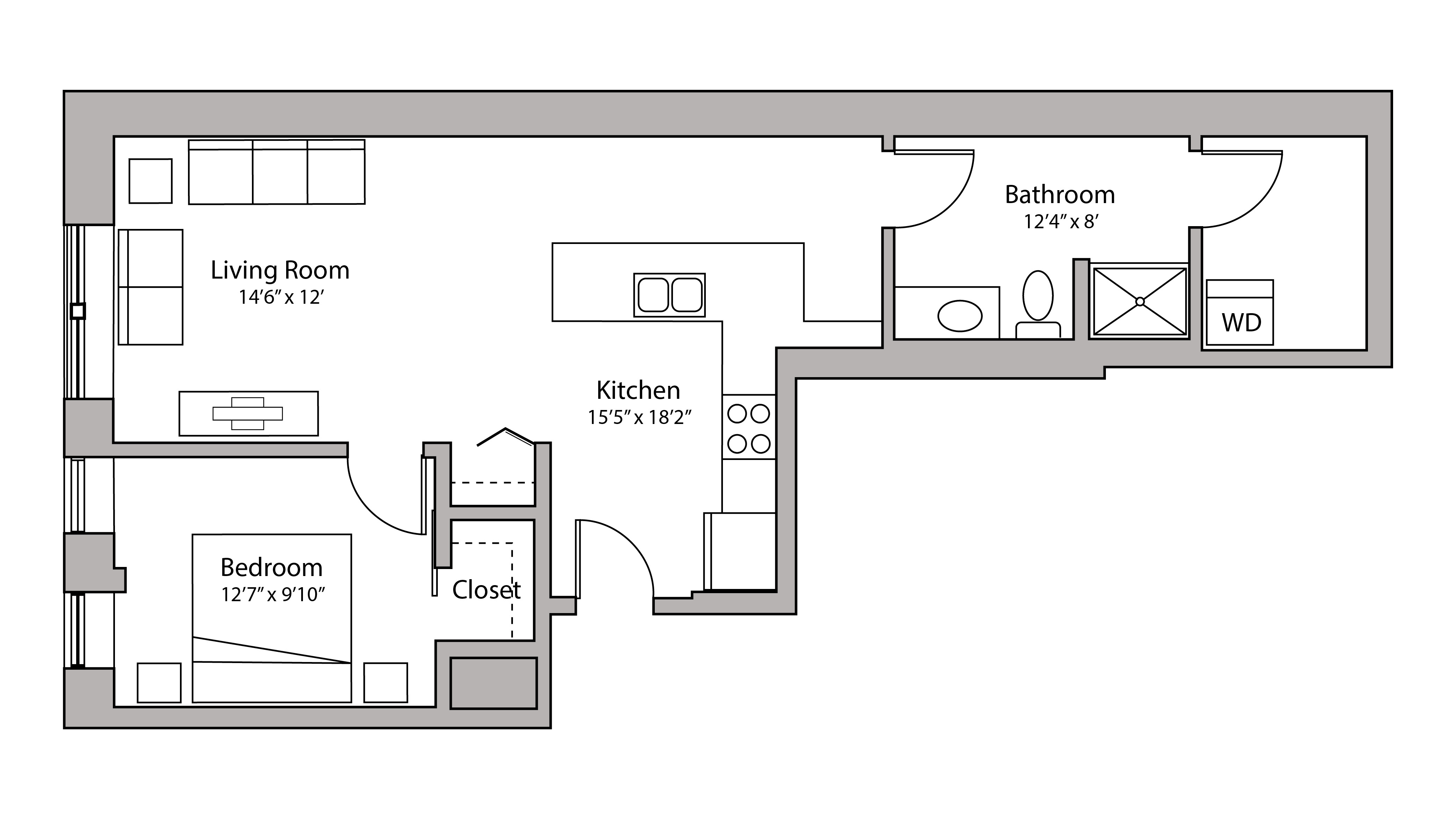 ULI Capitol Hill 406 - One Bedroom, One Bathroom Floorplan Floor Plan 
