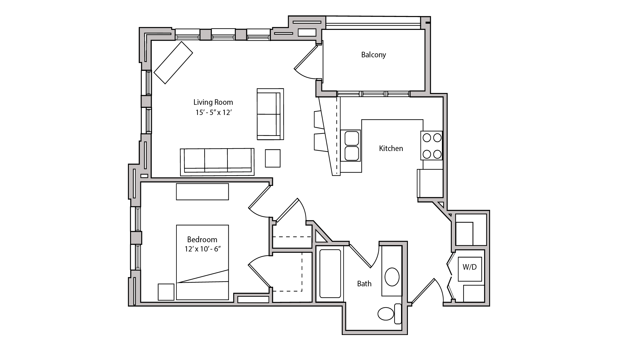 ULI The Depot 1-207 - One Bedroom, One Bathroom Floor Plan 