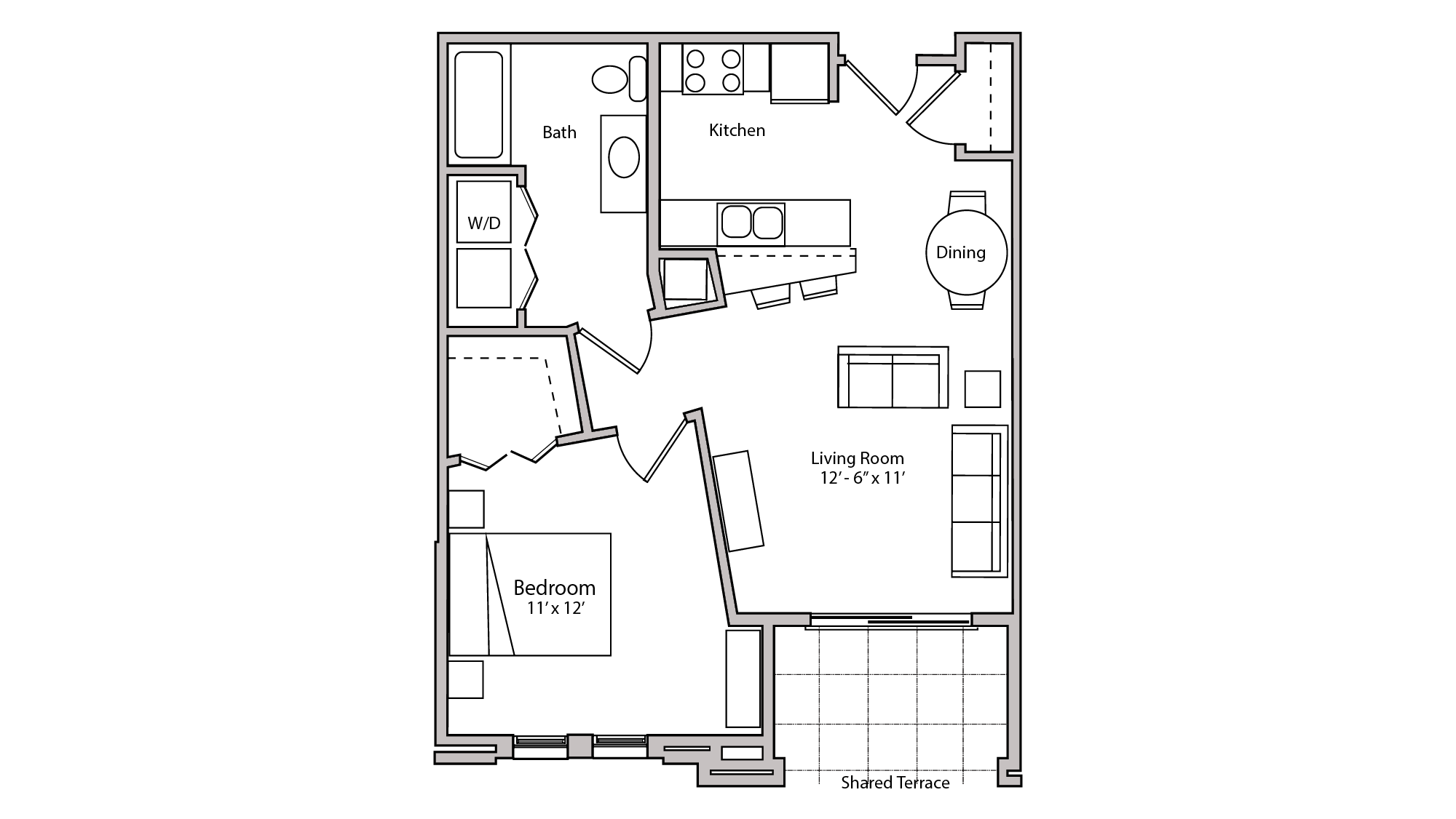 ULI The Depot 1-212 - One Bedroom, One Bathroom Floor Plan 