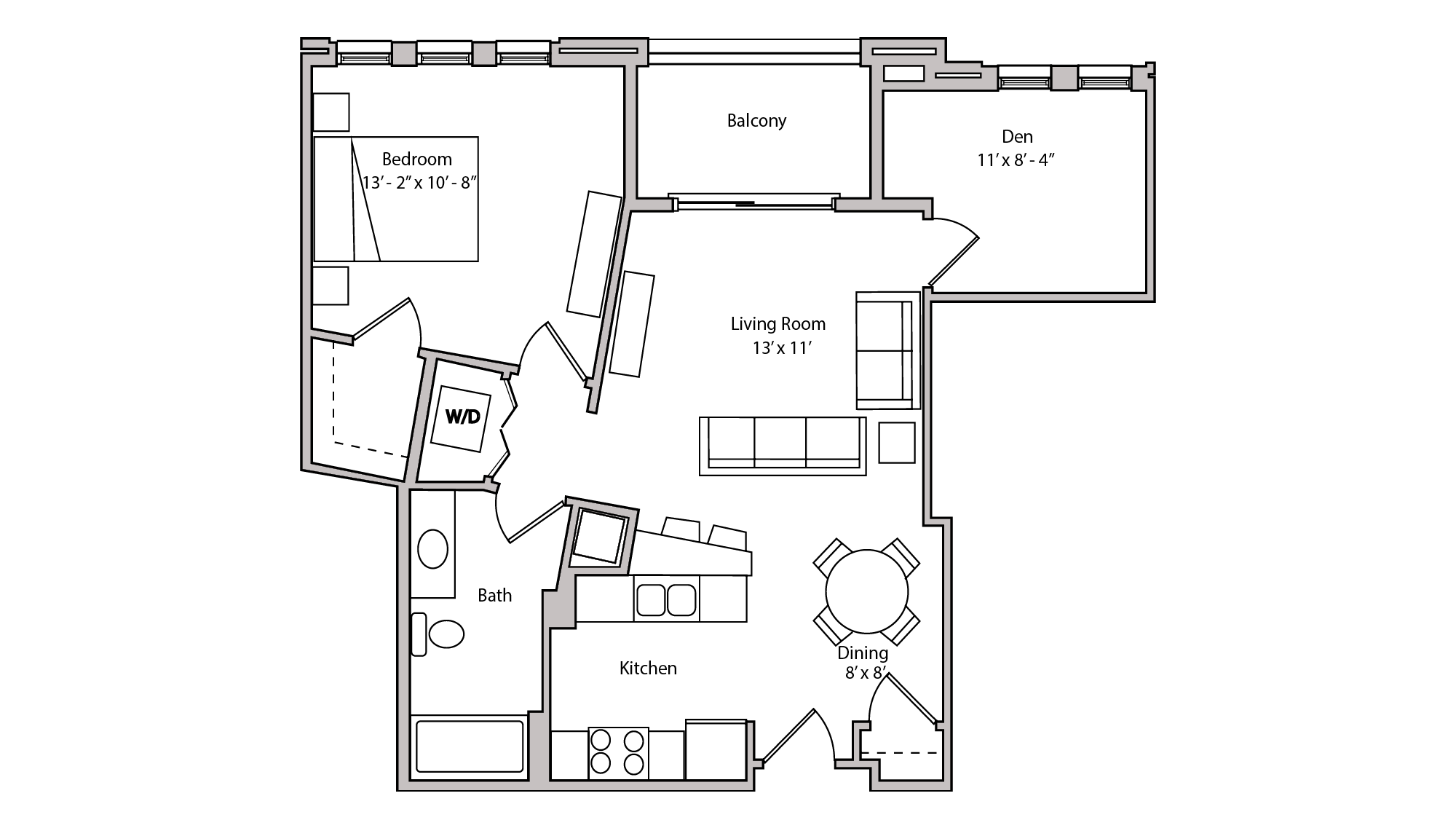 ULI The Depot 1-215 - One Bedroom Plus Den, One Bathroom Floor Plan 