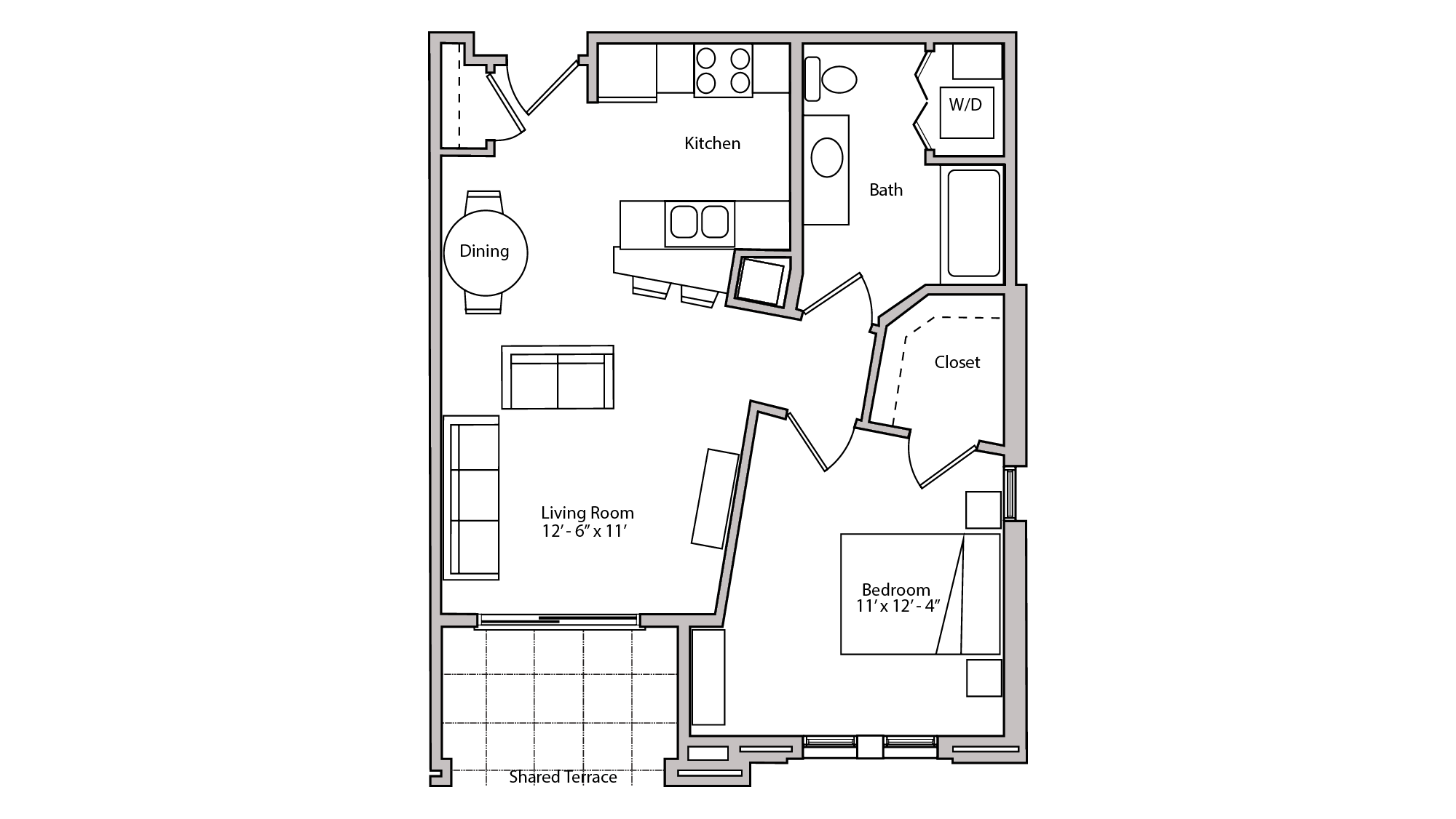 ULI The Depot 1-216- One Bedroom, One Bathroom Floor Plan 