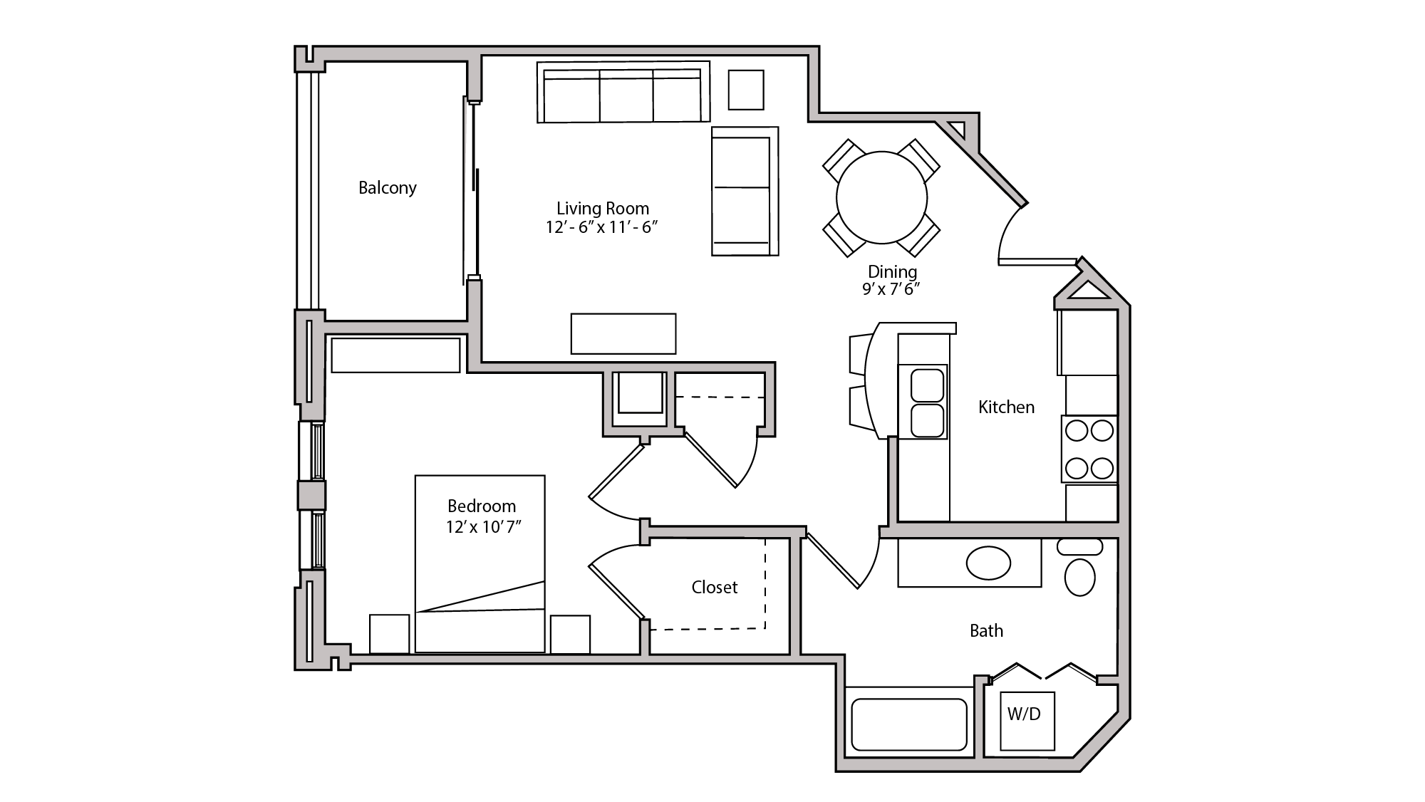 ULI The Depot 1-305 - One Bedroom, One Bathroom Floor Plan 