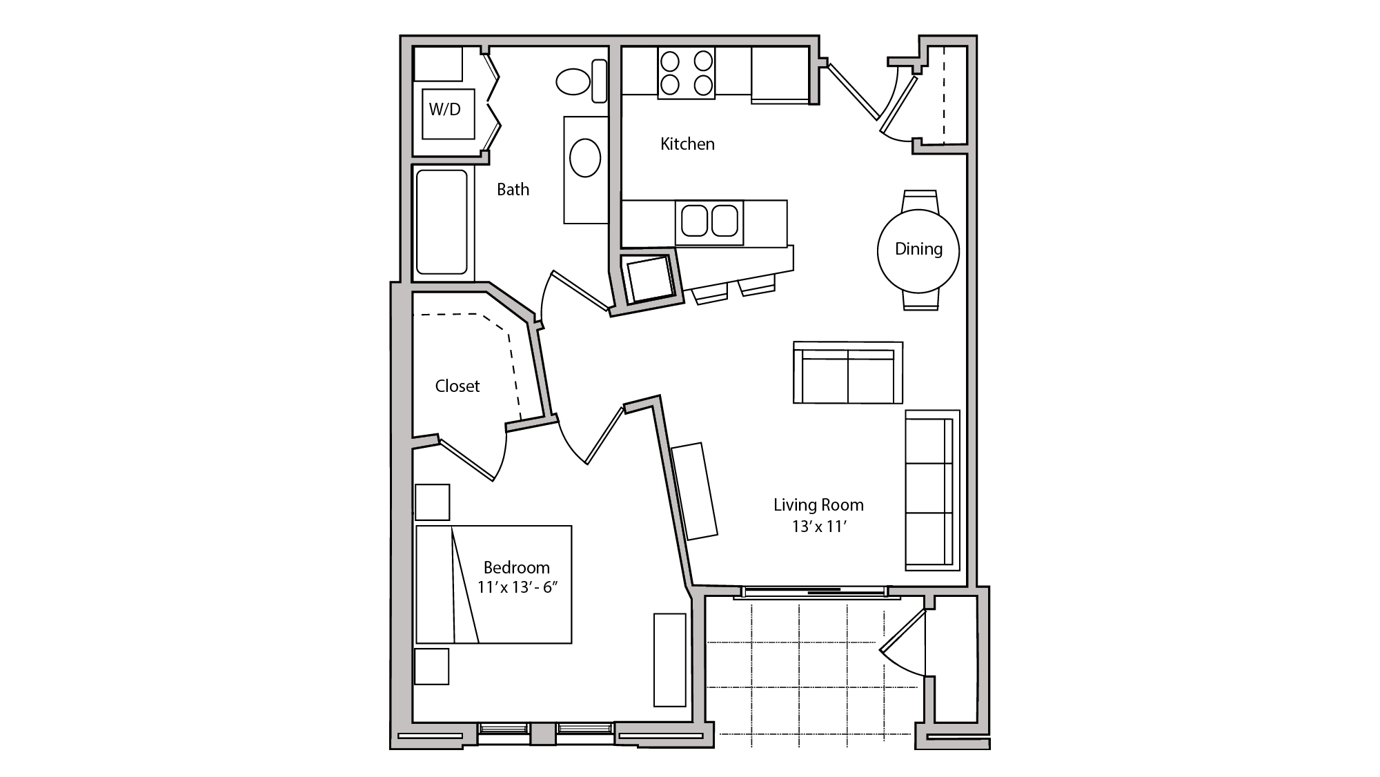 ULI The Depot 1-314 - One Bedroom, One Bathroom Floor Plan 