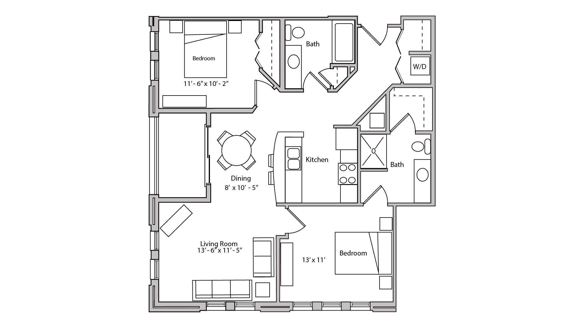ULI The Depot 1-402 - Two Bedroom, Two Bathroom Floor Plan 