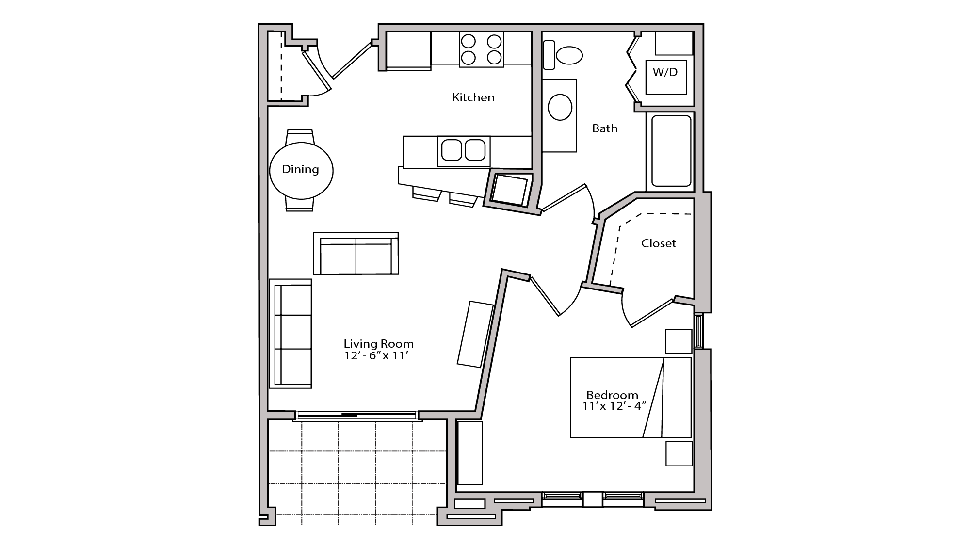 ULI The Depot 1-412 - One Bedroom, One Bathroom Floor Plan 