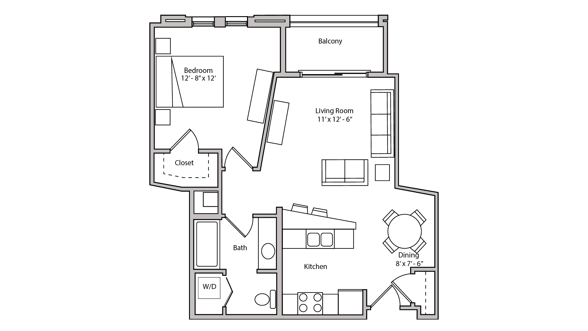 ULI The Depot 1-413 - One Bedroom, One Bathroom Floor Plan 