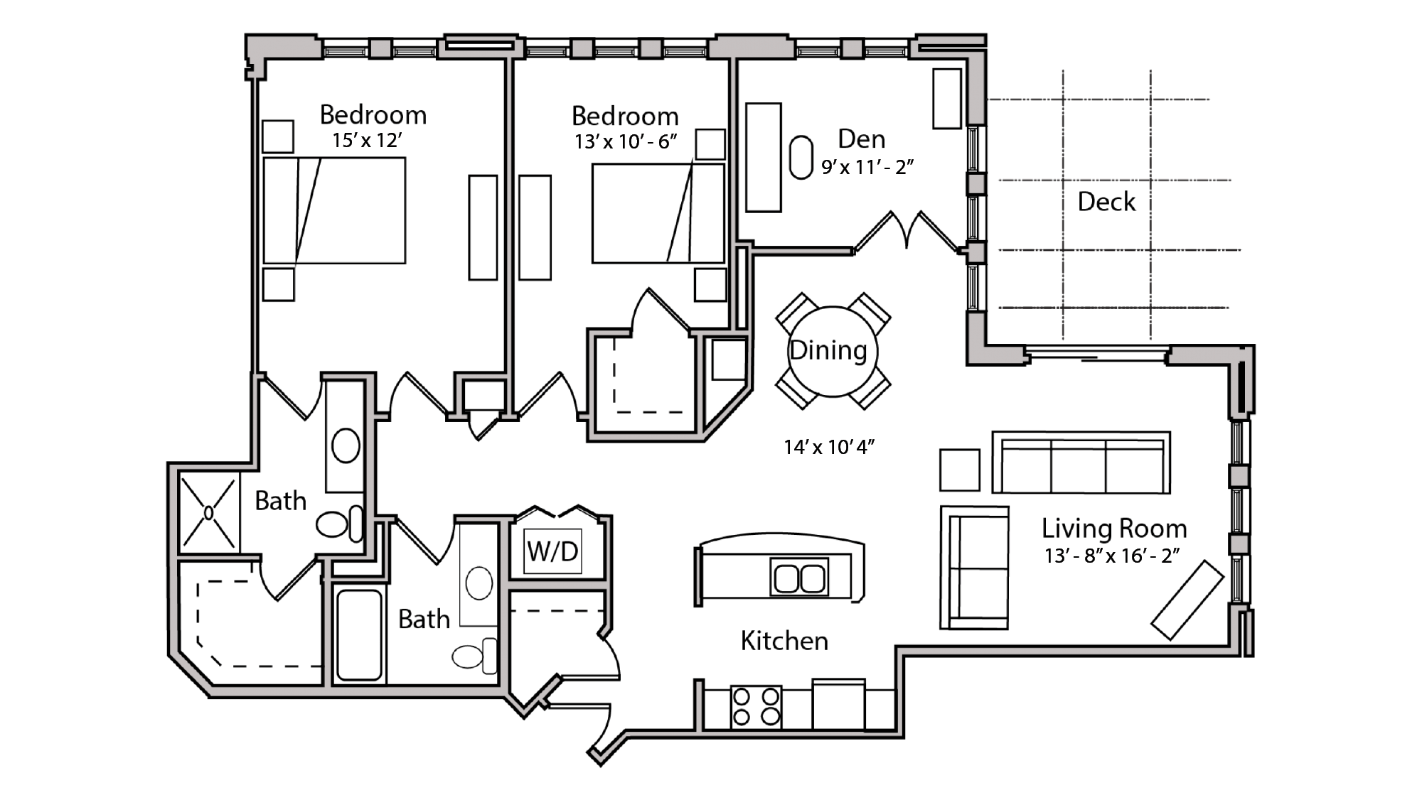 ULI The Depot 1-505 - Two Bedroom Plus Den, Two Bathroom Floor Plan 