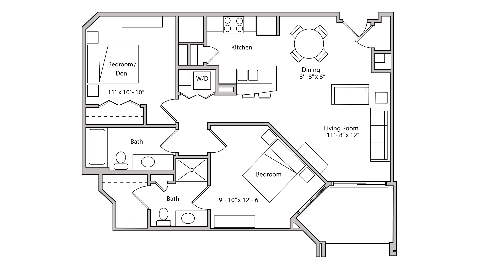 ULI The Depot 1-508 - One Bedroom Plus Den, Two Bathroom Floor Plan 