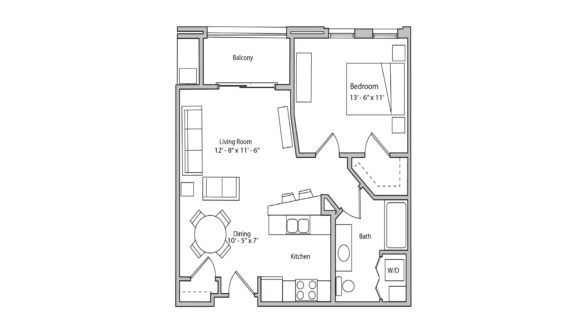 ULI The Depot 2-102 - One Bedroom, One Bathroom Floor Plan 