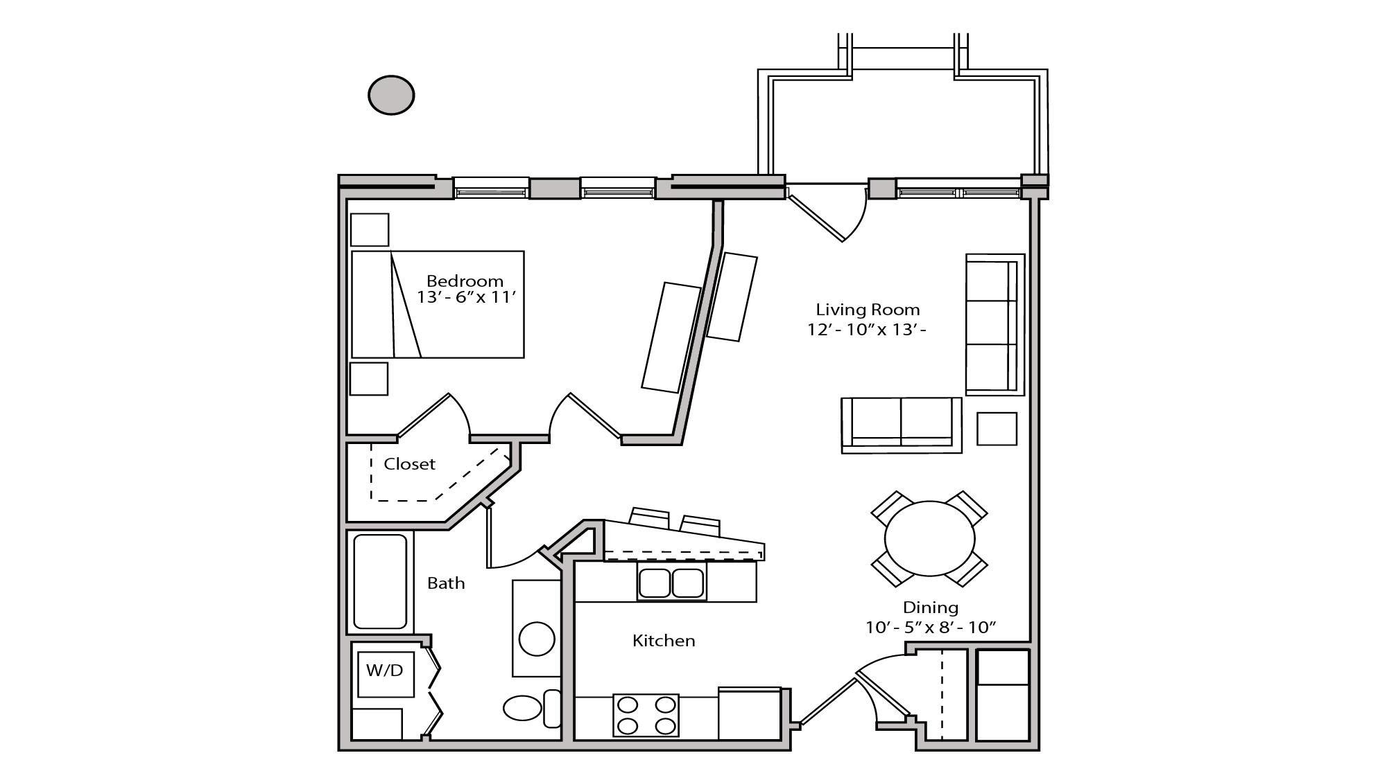ULI The Depot 2-103 - One Bedroom, One Bathroom Floor Plan 