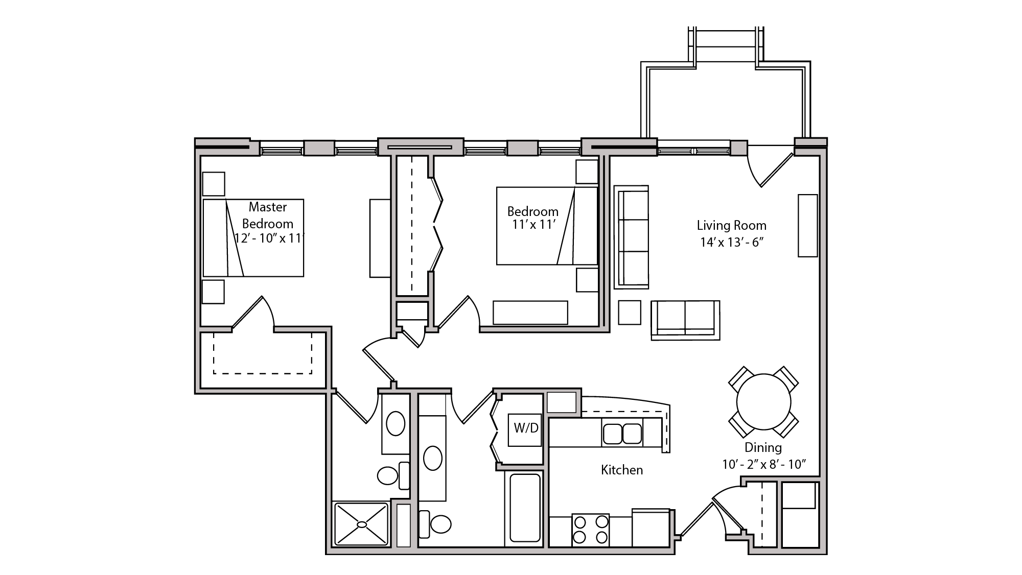 ULI The Depot 2-107 - Two Bedroom, Two Bathroom Floor Plan 
