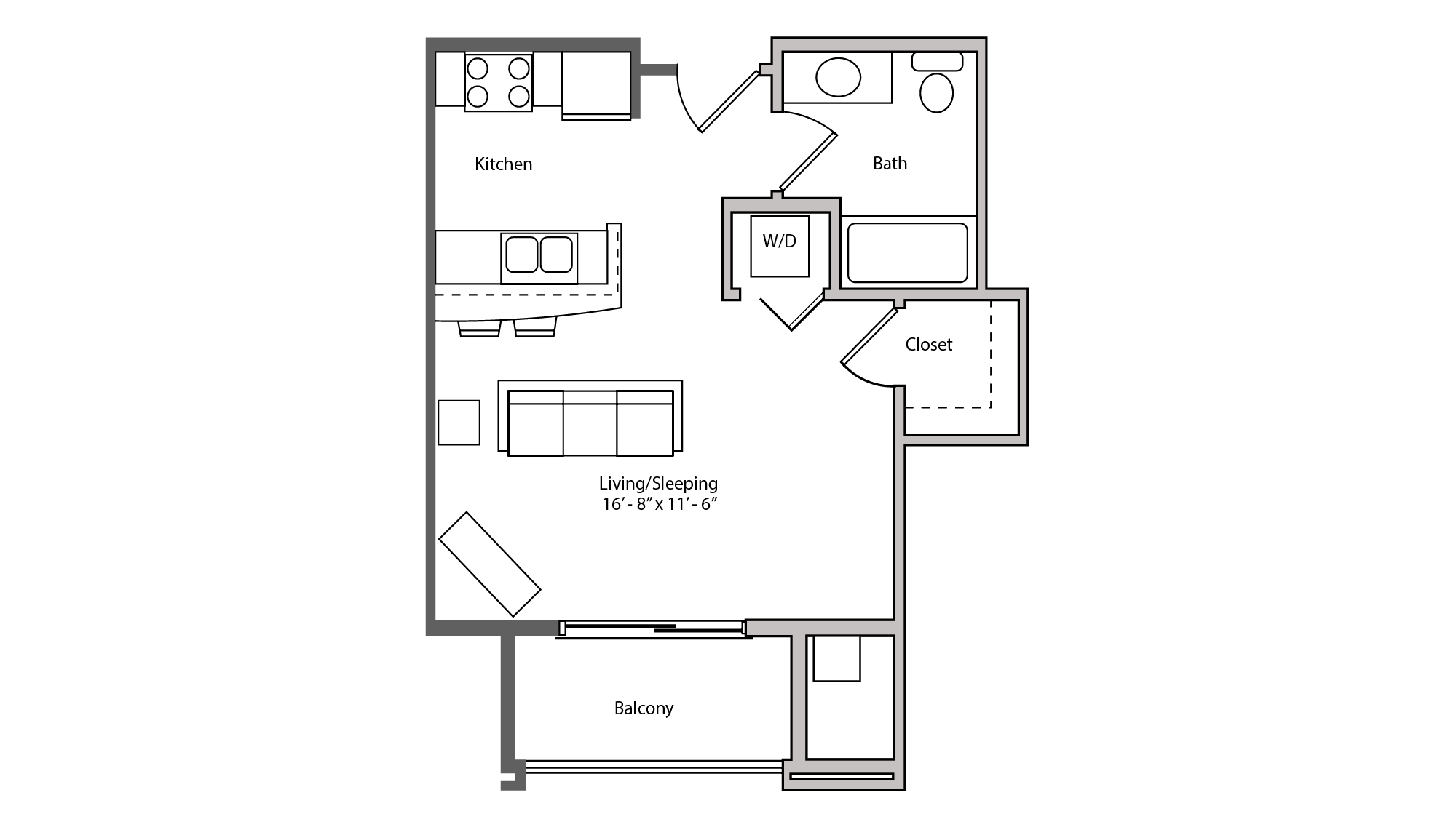 ULI The Depot 2-206 - Studio, One Bathroom Floor Plan 