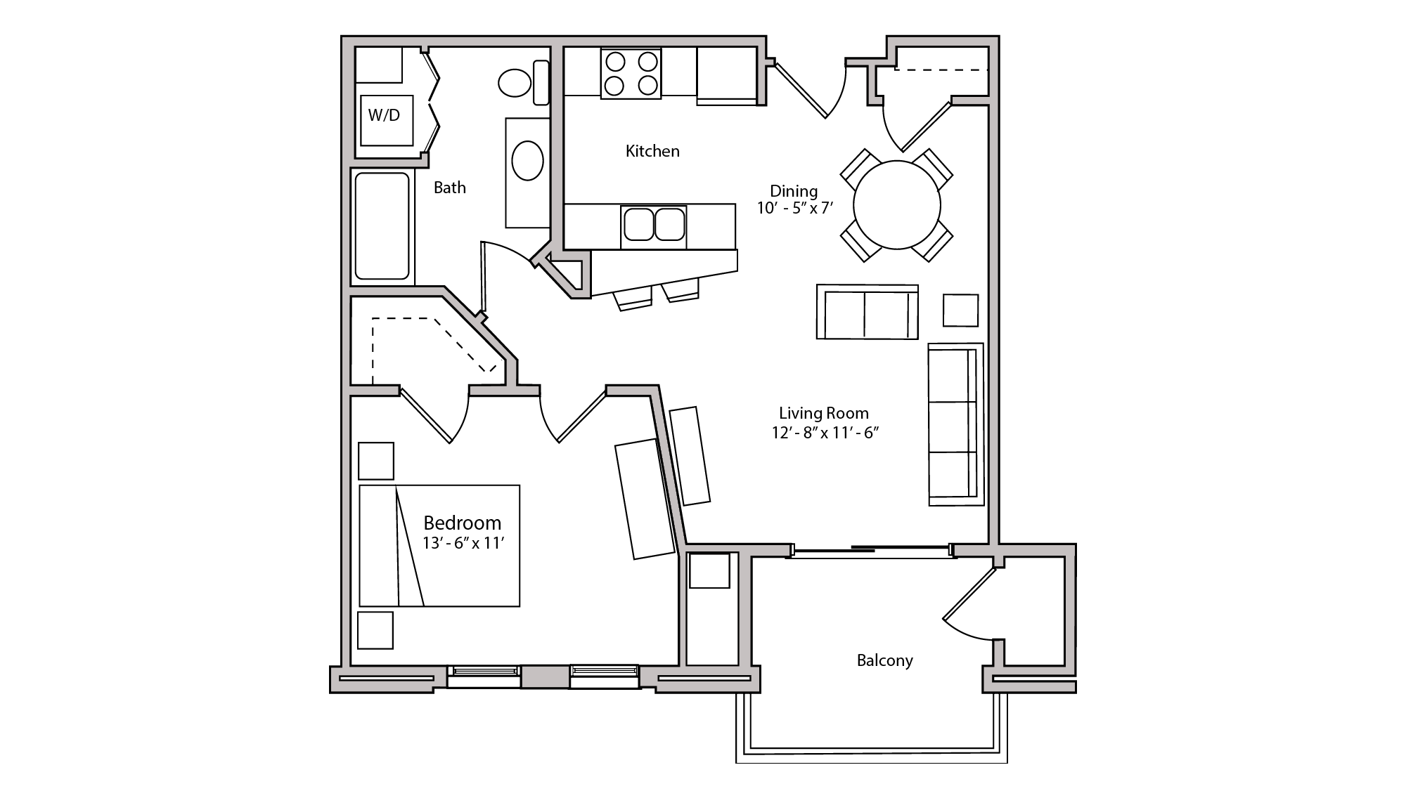 ULI The Depot 2-305 - One Bedroom, One Bathroom Floor Plan 