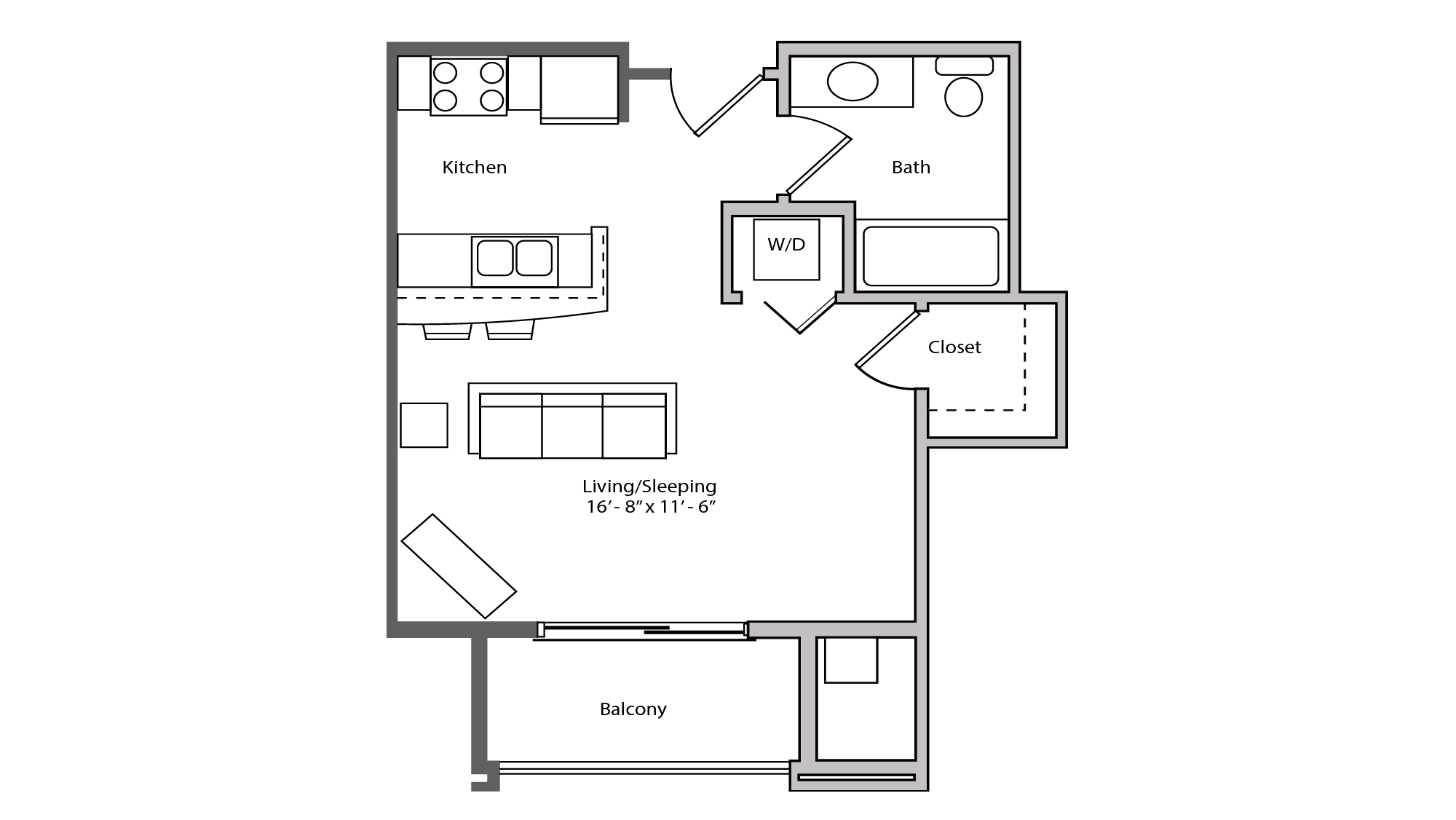 ULI The Depot 2-308 - Studio, One Bathroom Floor Plan 