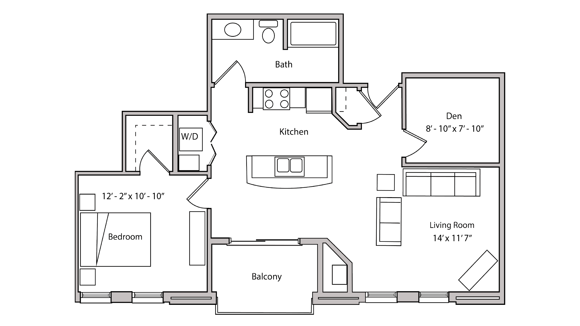 ULI The Depot 2-310 - One Bedroom Plus Den, One Bathroom Floor Plan 