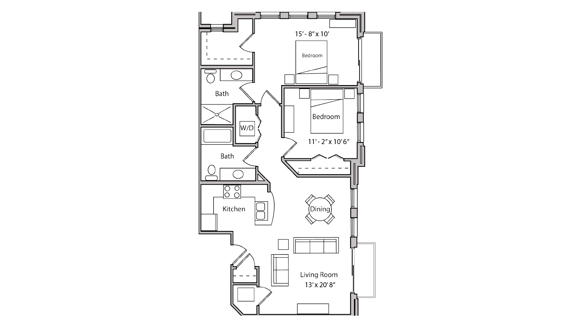 ULI The Depot 2-311 - Two Bedroom, Two Bathroom Floor Plan 