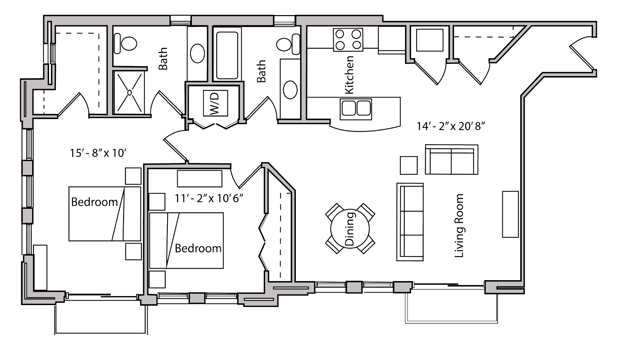 ULI The Depot 3-312 - Two Bedroom, Two Bathroom Floor Plan 