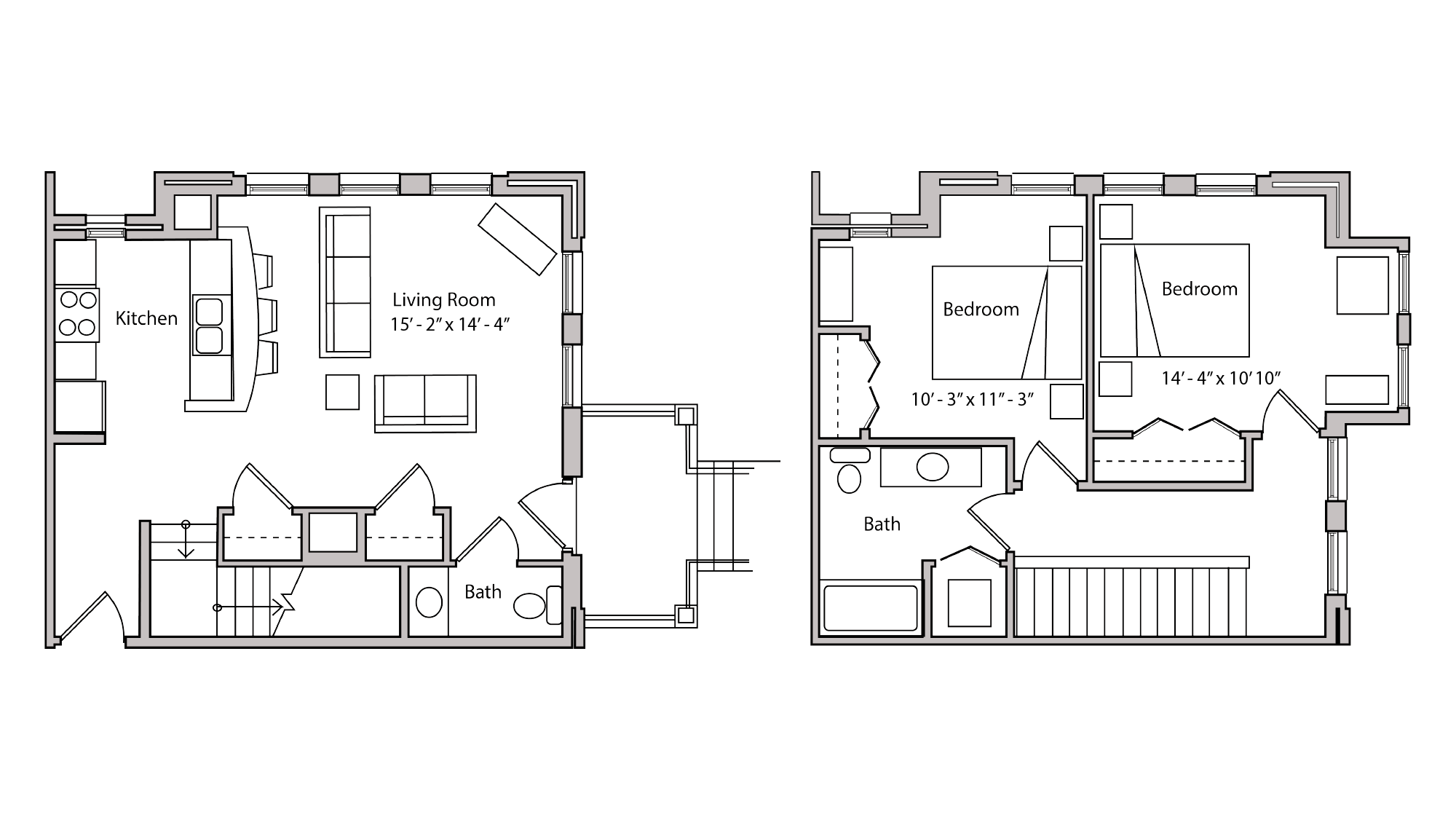 ULI The Depot 3-602 - Two Bedroom, One and a Half Bathroom Floor Plan 