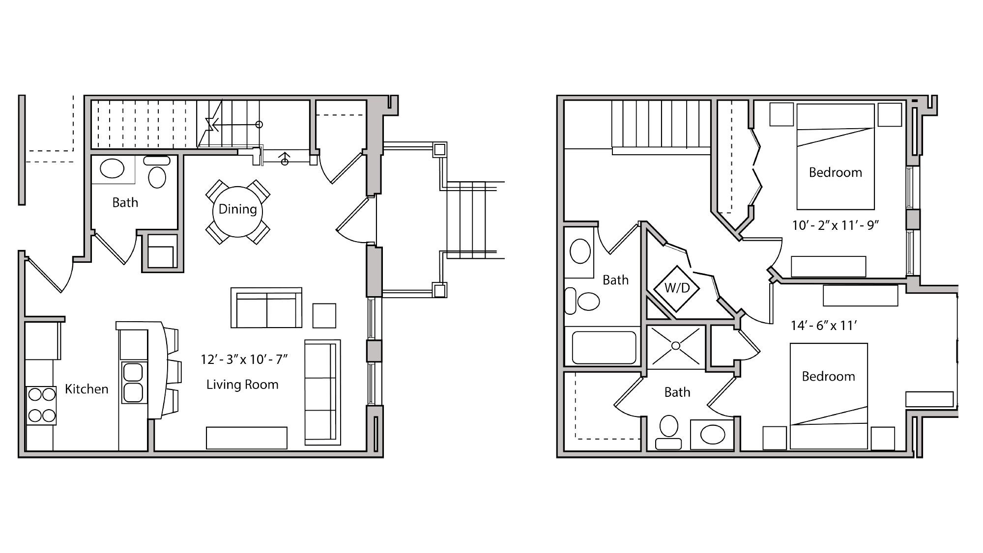 ULI The Depot 3-606 - Two Bedroom, Two and a Half Bathroom Floor Plan 