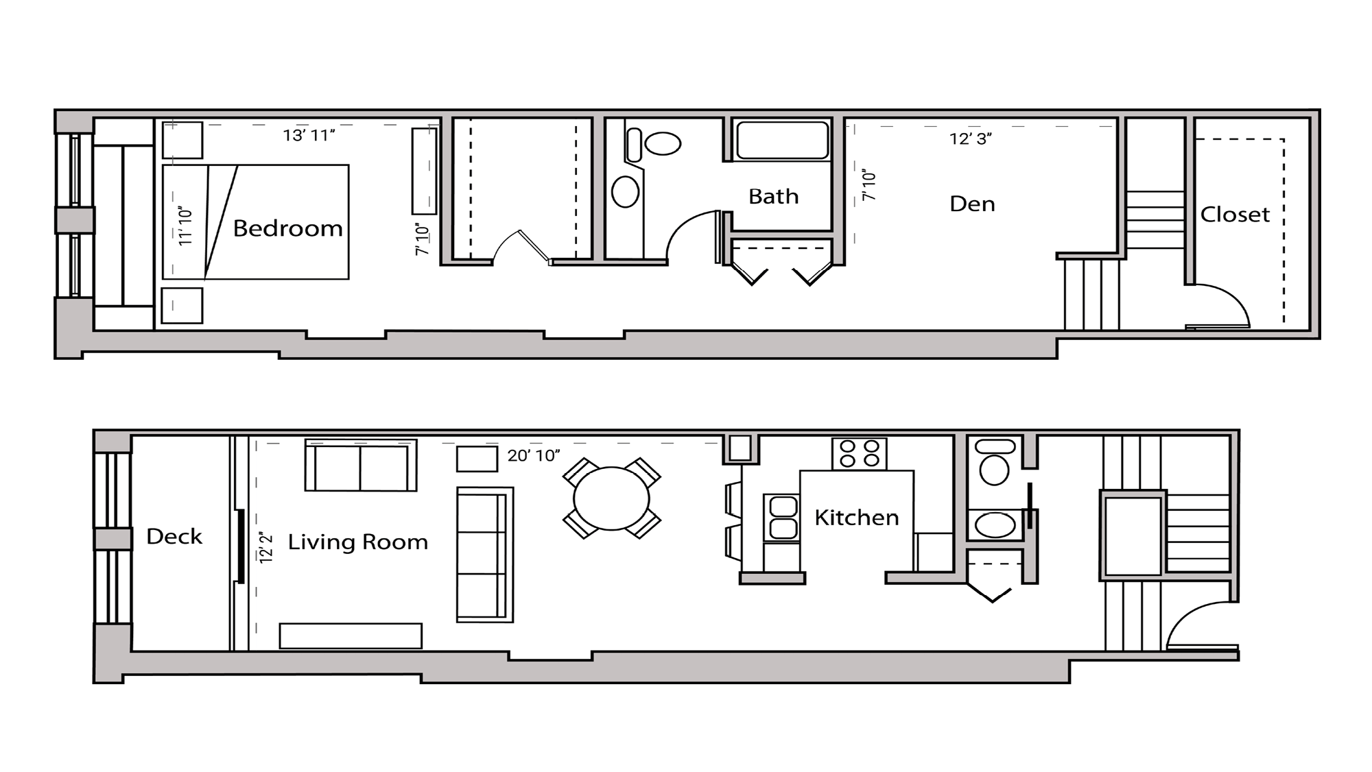 ULI Lincoln School 205 - One Bedroom Plus Den, One and  Half Bathroom Floor Plan 