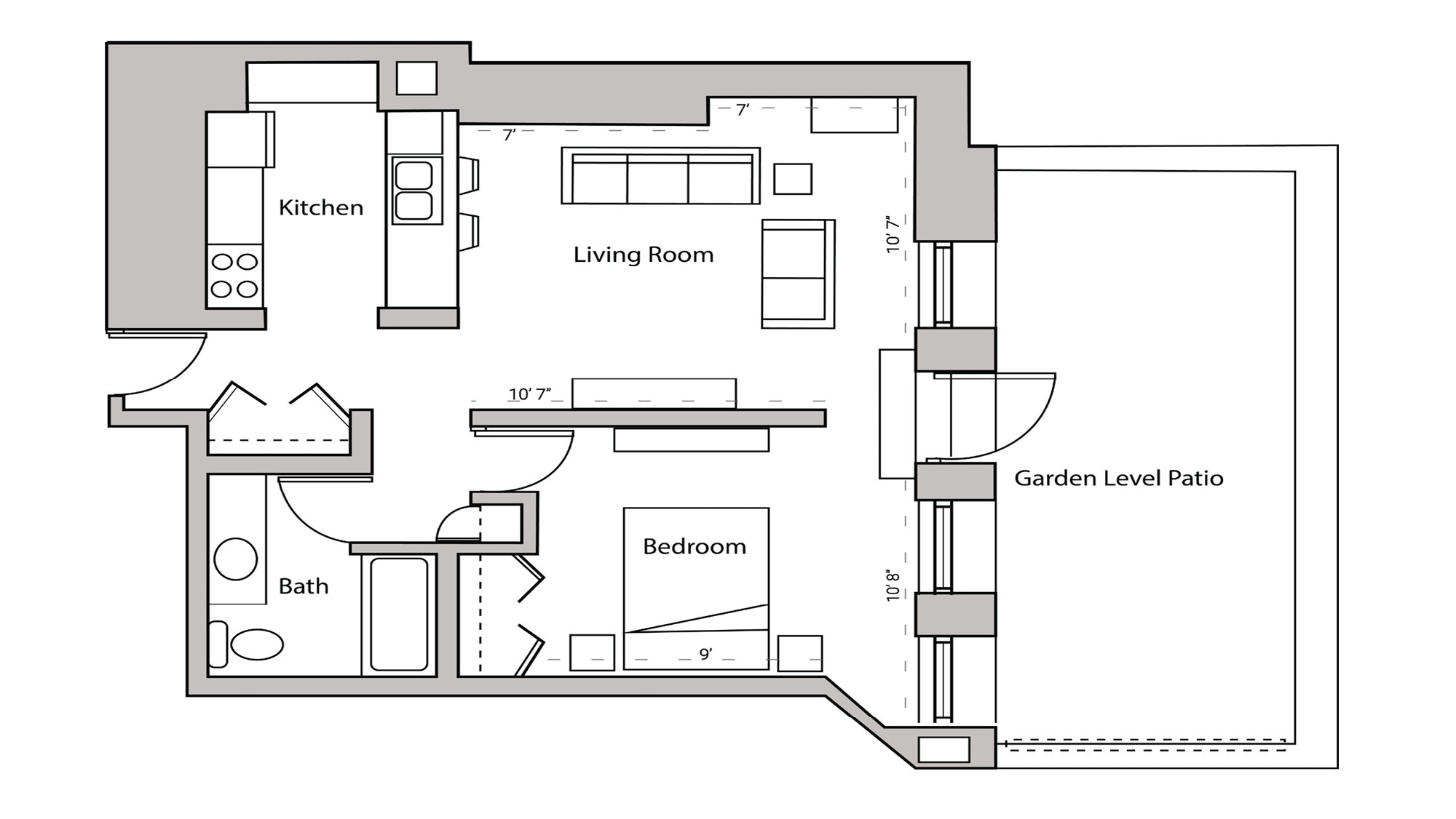 ULI Lincoln School 207 - One Bedroom, One Bathroom Floor Plan 