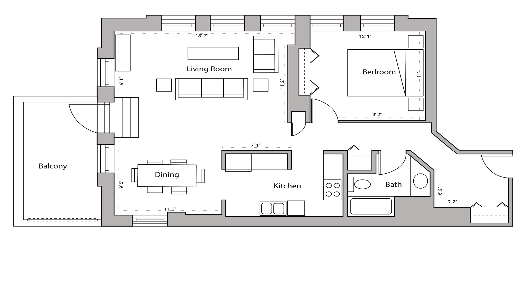 ULI Lincoln School 301 - One Bedroom, One Bathroom Floor Plan 