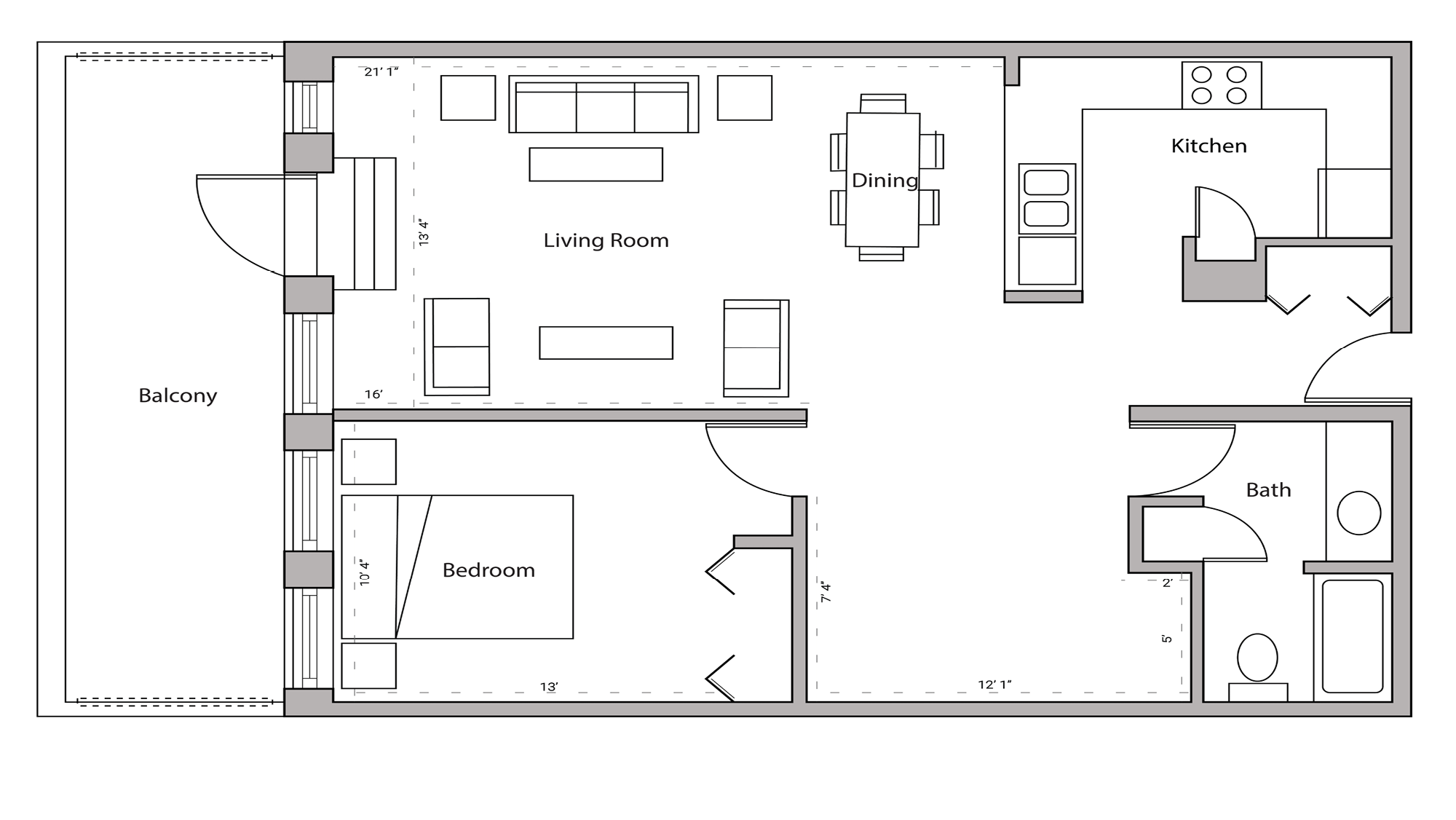 ULI Lincoln School 302 - One Bedroom, One Bathroom Floor Plan 