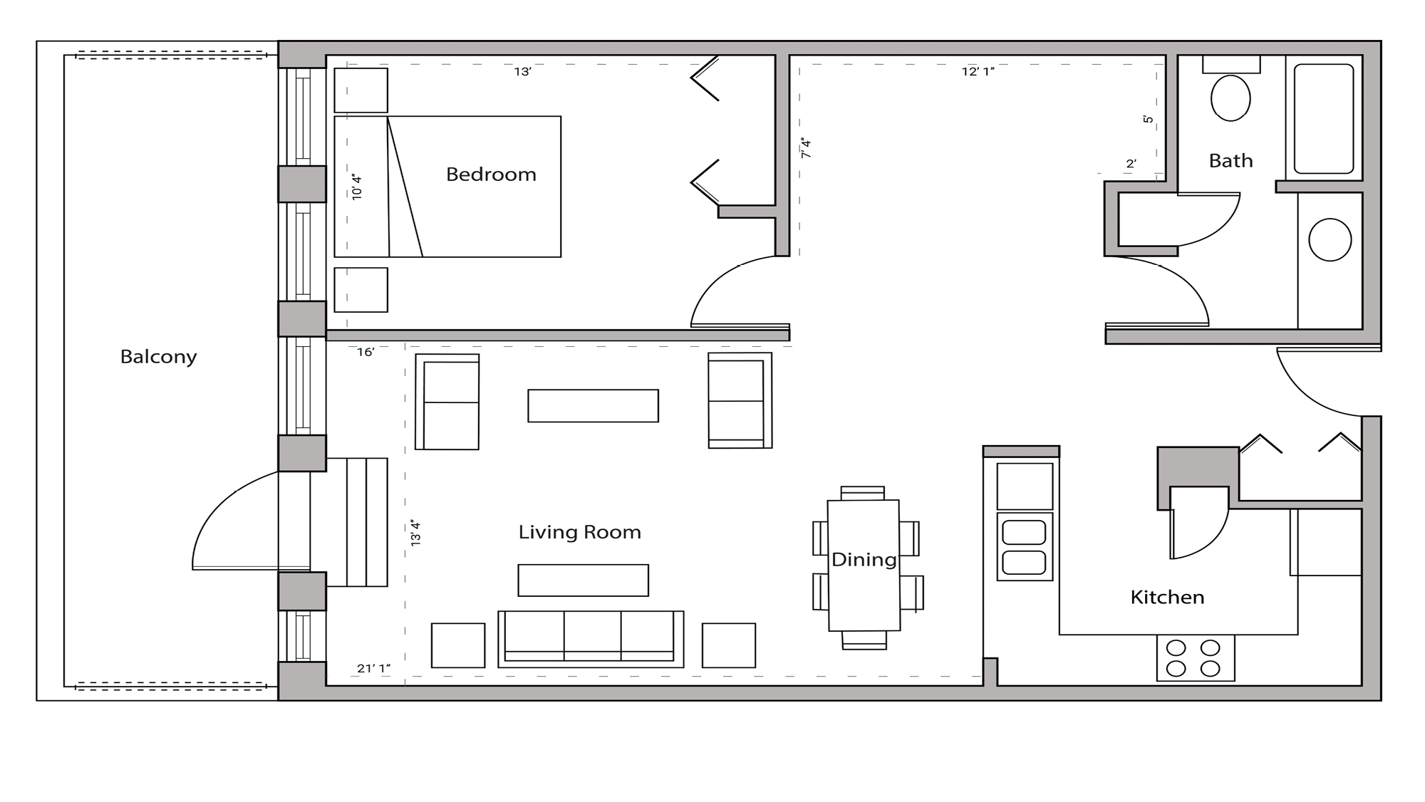 ULI Lincoln School 303 - One Bedroom, One Bathroom Floor Plan 
