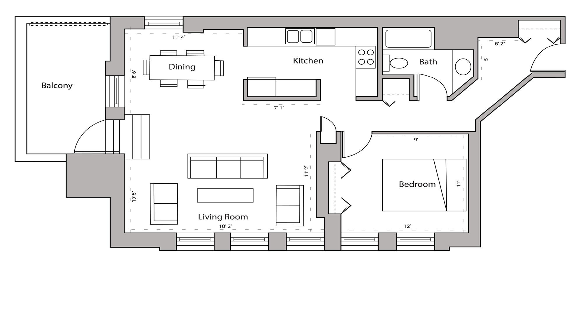 ULI Lincoln School 304 - One Bedroom, One Bathroom Floor Plan 