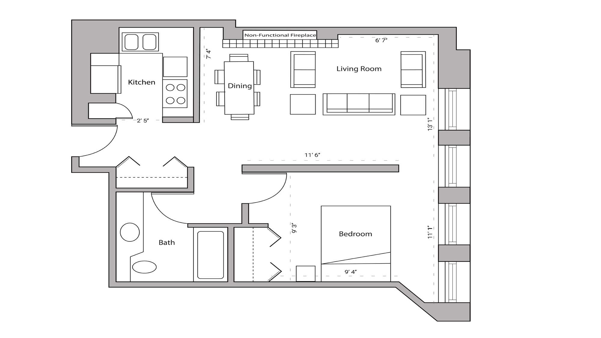 ULI Lincoln School 305 - One Bedroom, One Bathroom Floor Plan 