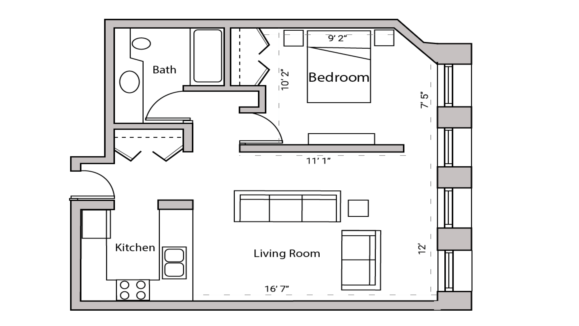 ULI Lincoln School 306 - One Bedroom, One Bathroom Floor Plan 