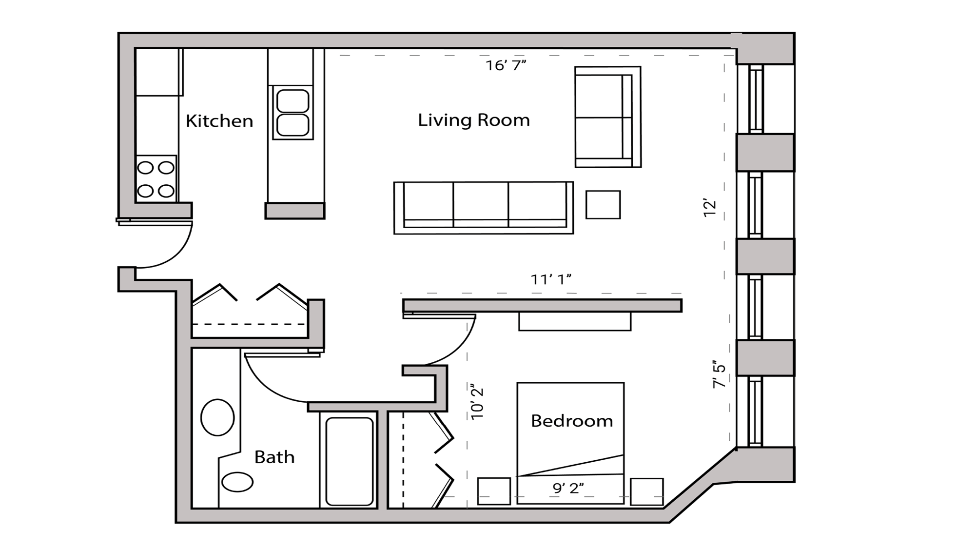 ULI Lincoln School 307 - One Bedroom, One Bathroom Floor Plan 