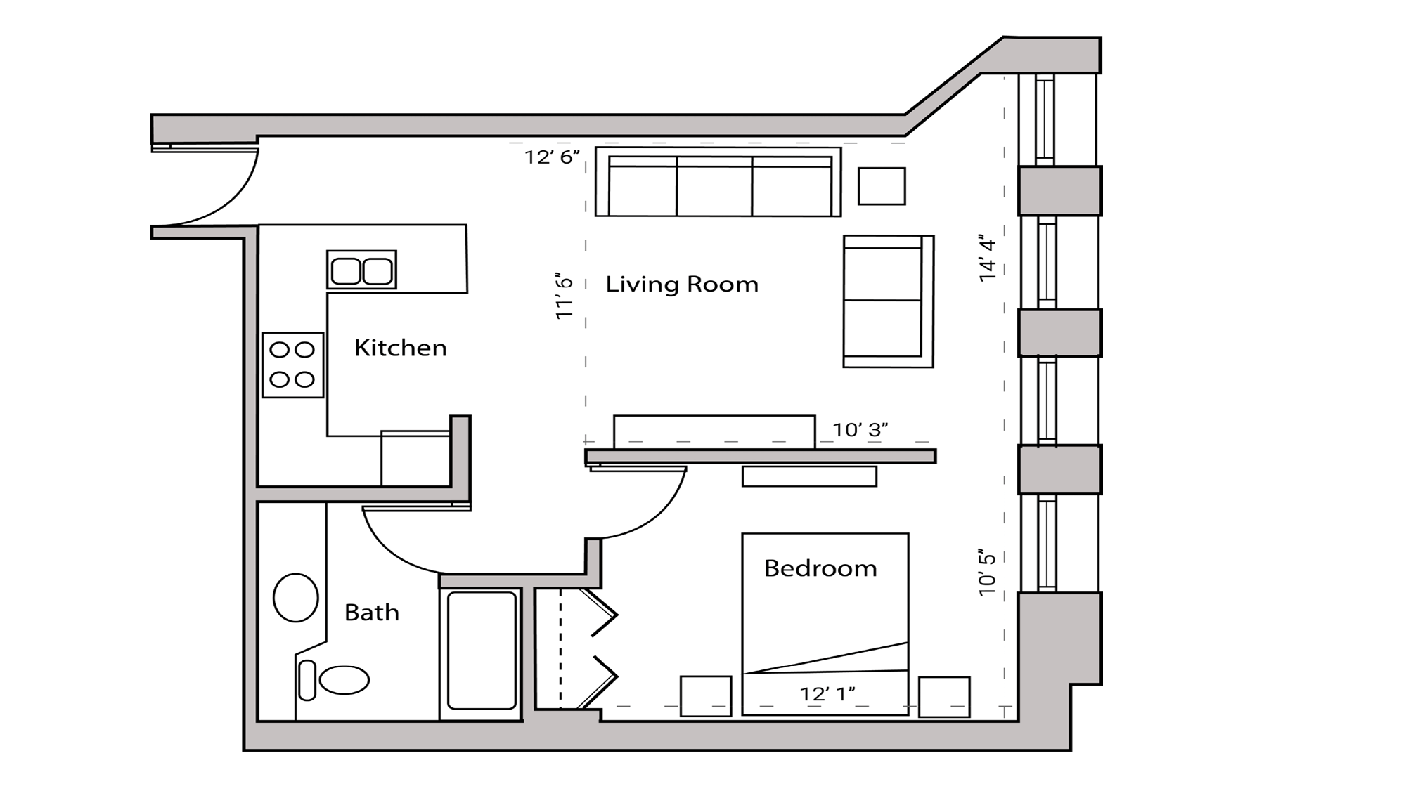 ULI Lincoln School 308 - One Bedroom, One Bathroom Floor Plan 