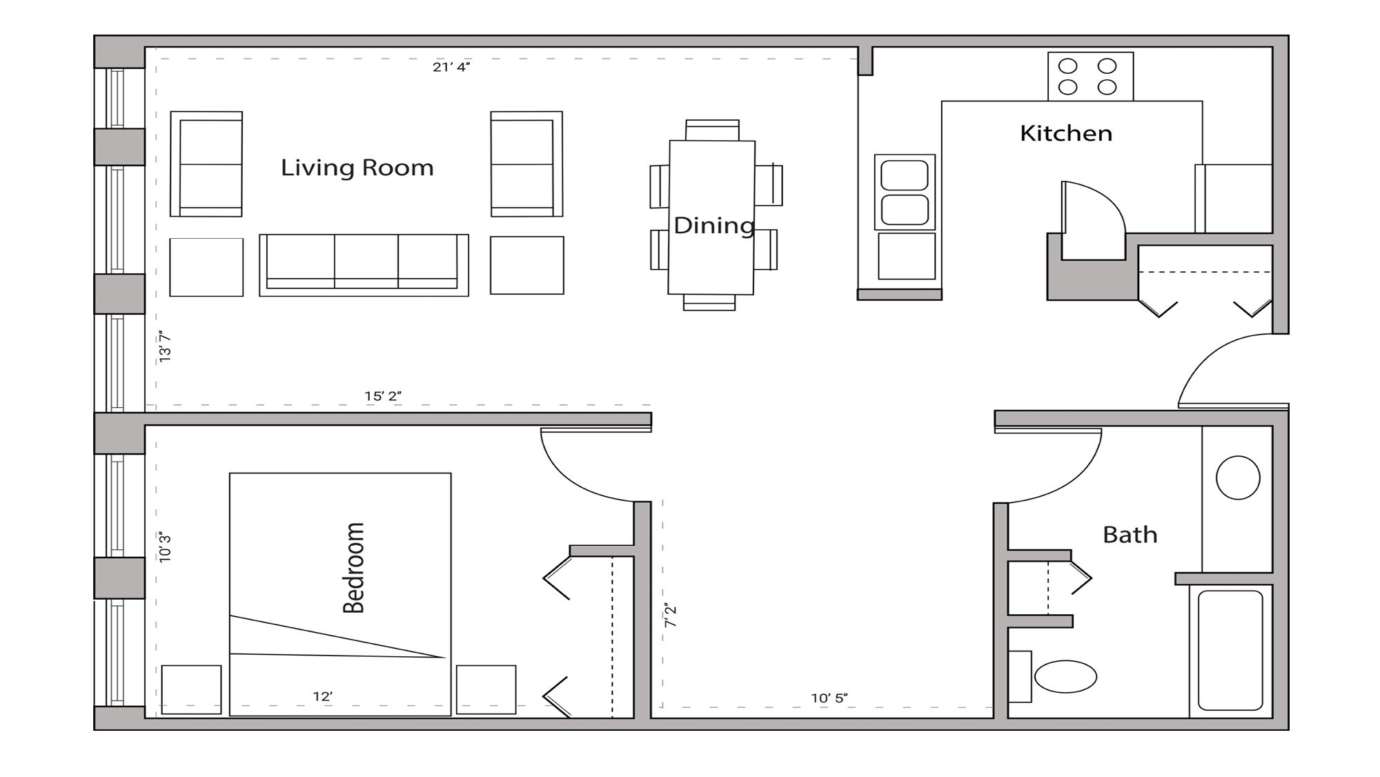 ULI Lincoln School 402 - One bedroom, One Bathroom Floor Plan 