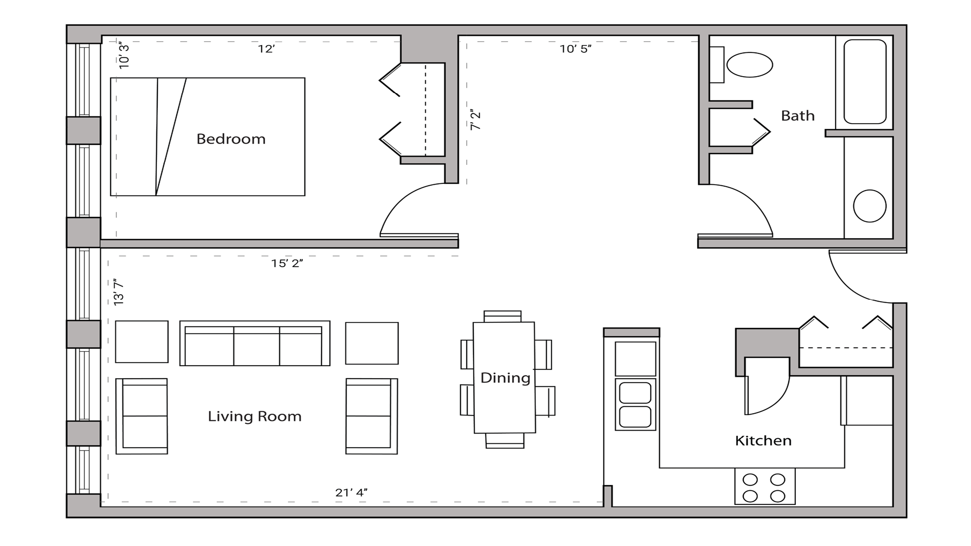 ULI Lincoln School 403 - One Bedroom, One Bathroom Floor Plan 