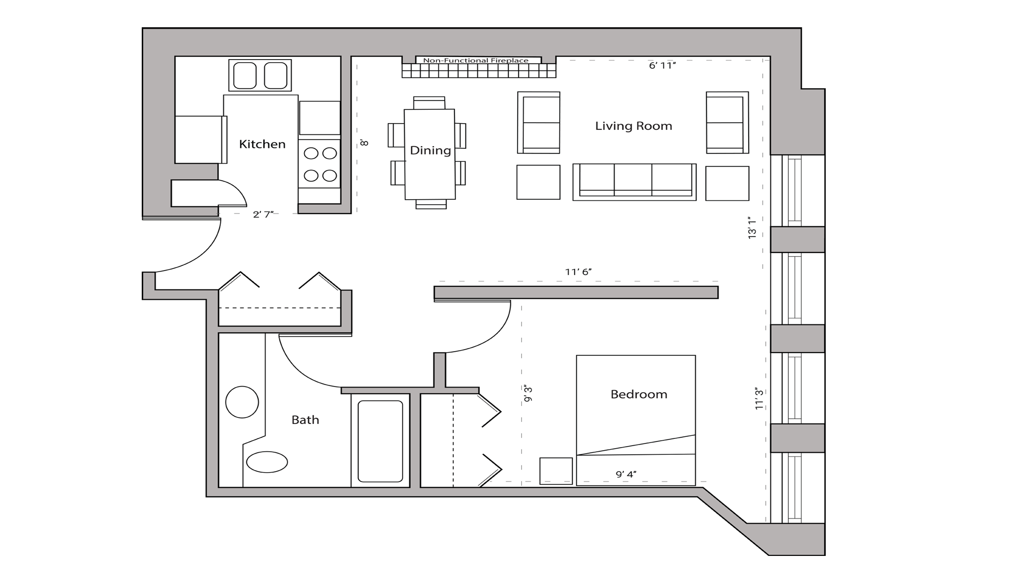 ULI Lincoln School 405 - One Bedroom, One Bathroom Floor Plan 