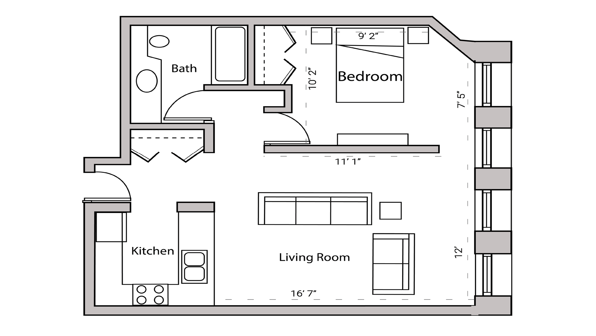 ULI Lincoln School 406 - One Bedroom, One Bathroom Floor Plan 