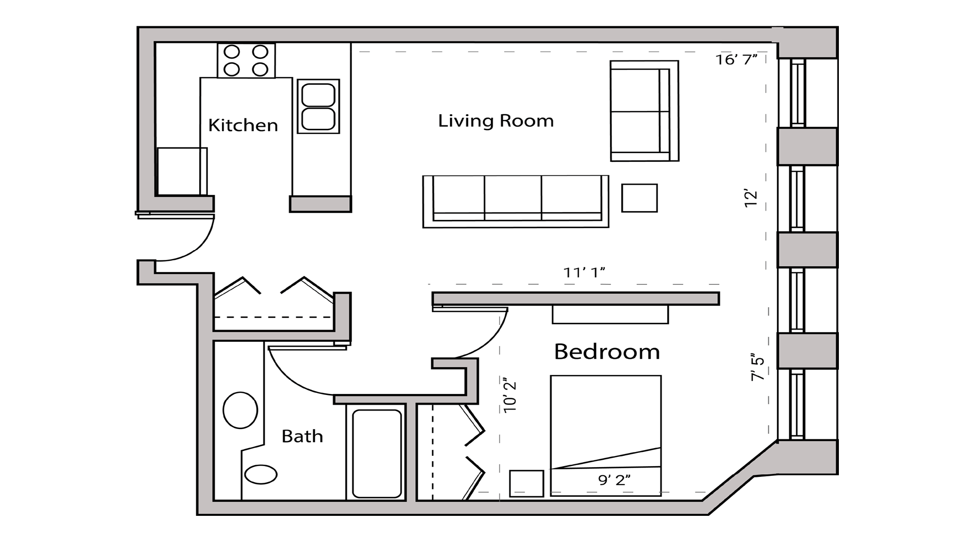 ULI Lincoln School 407 - One Bedroom, One Bathroom Floor Plan 