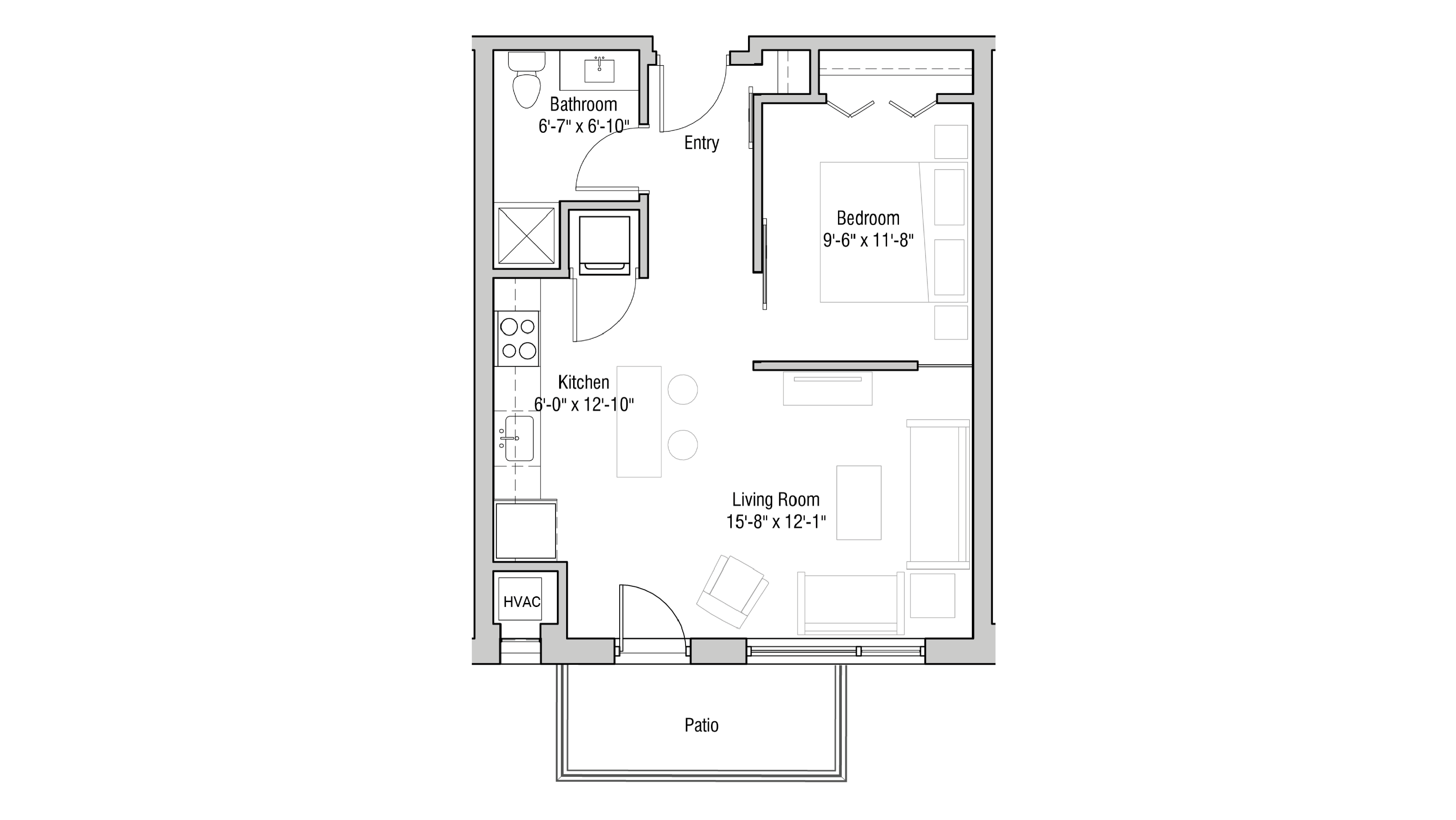 ULI Quarter Row 103 - One Bedroom, One Bathroom Floor Plan 