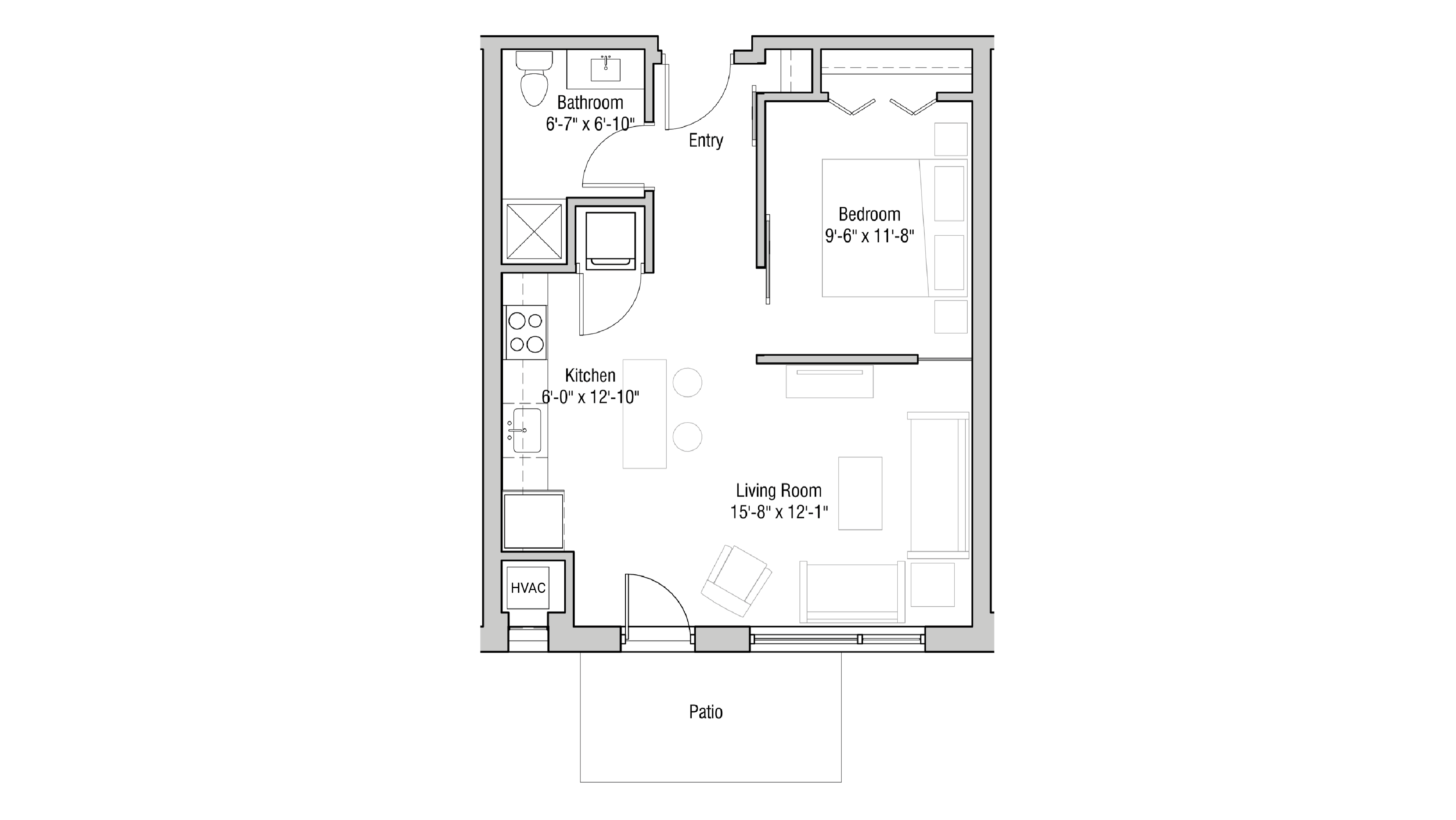 ULI Quarter Row 104 - One Bedroom, One Bathroom Floor Plan 