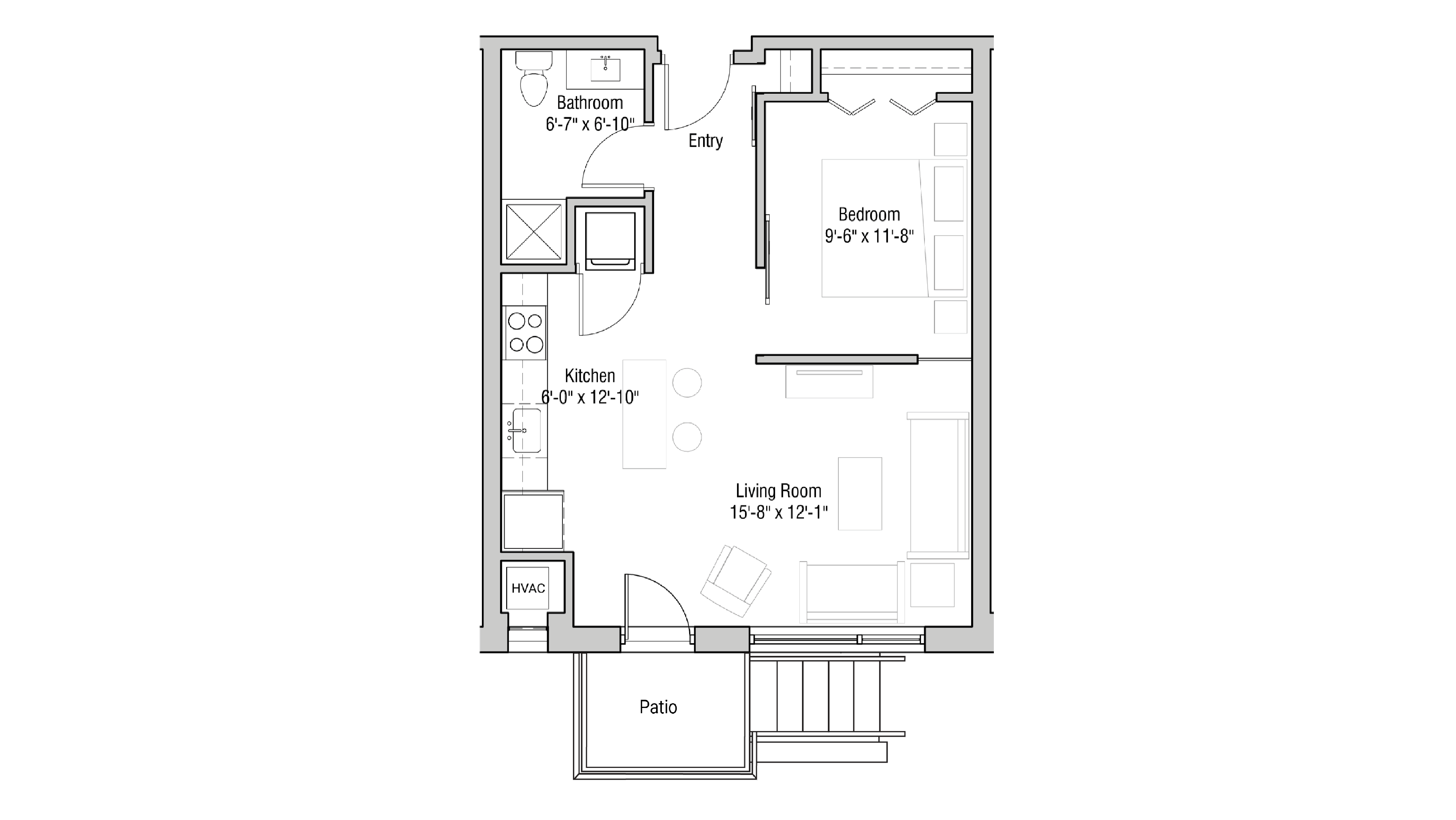 ULI Quarter Row 105 - One Bedroom, One Bathroom Floor Plan 