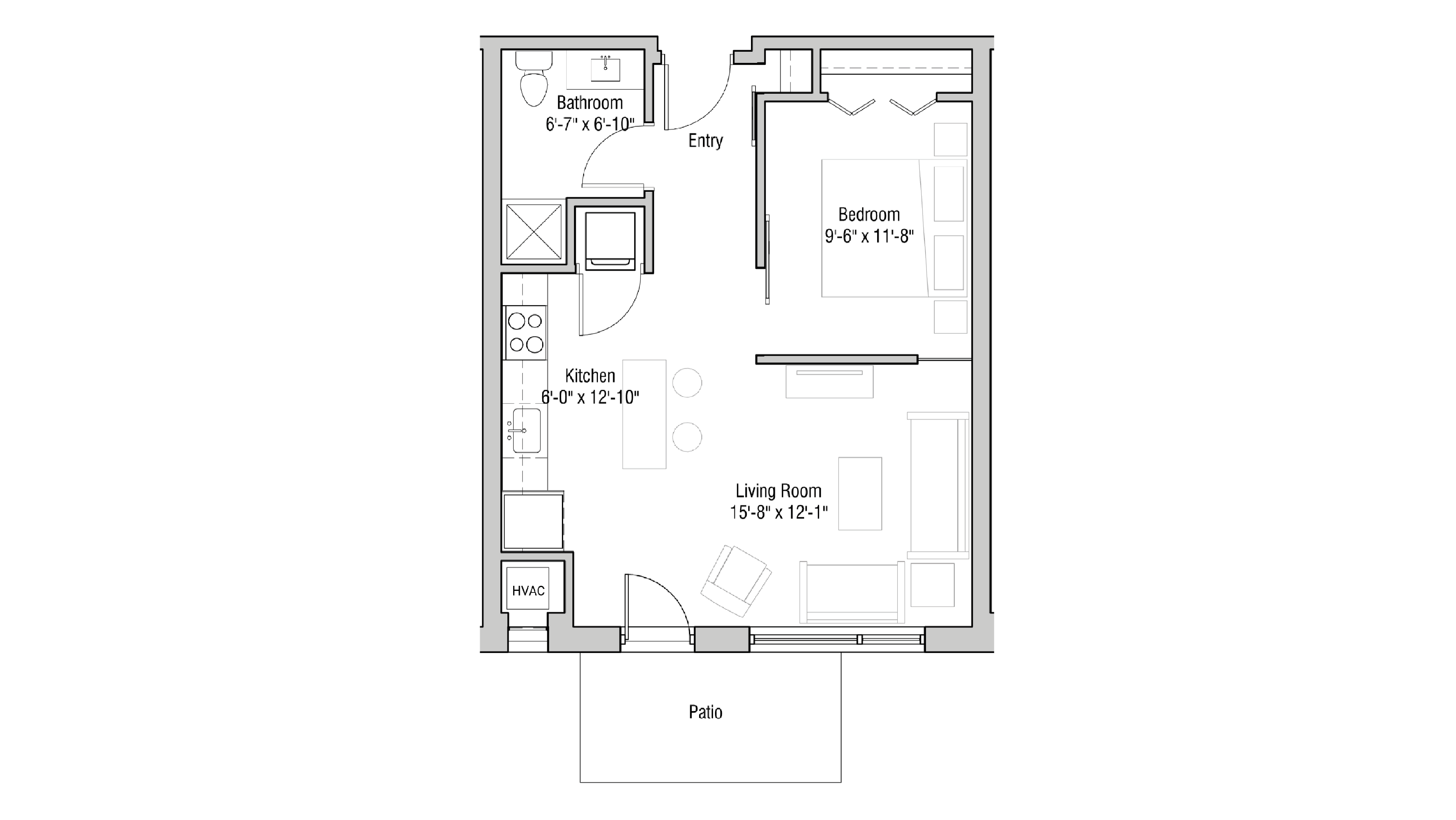 ULI Quarter Row 106 - One Bedroom, One Bathroom Floor Plan 