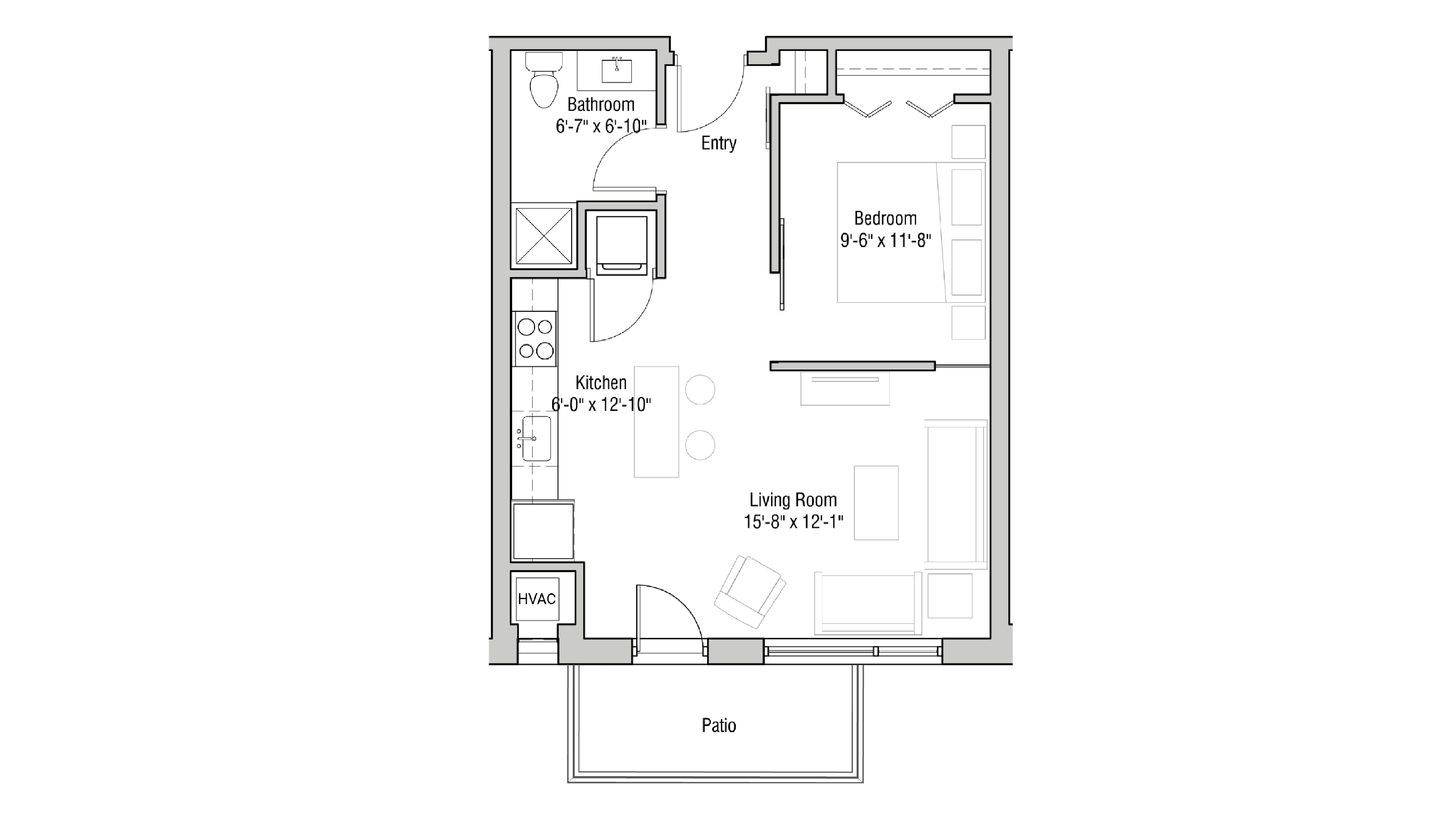ULI Quarter Row 107 - One Bedroom, One Bathroom Floor Plan 