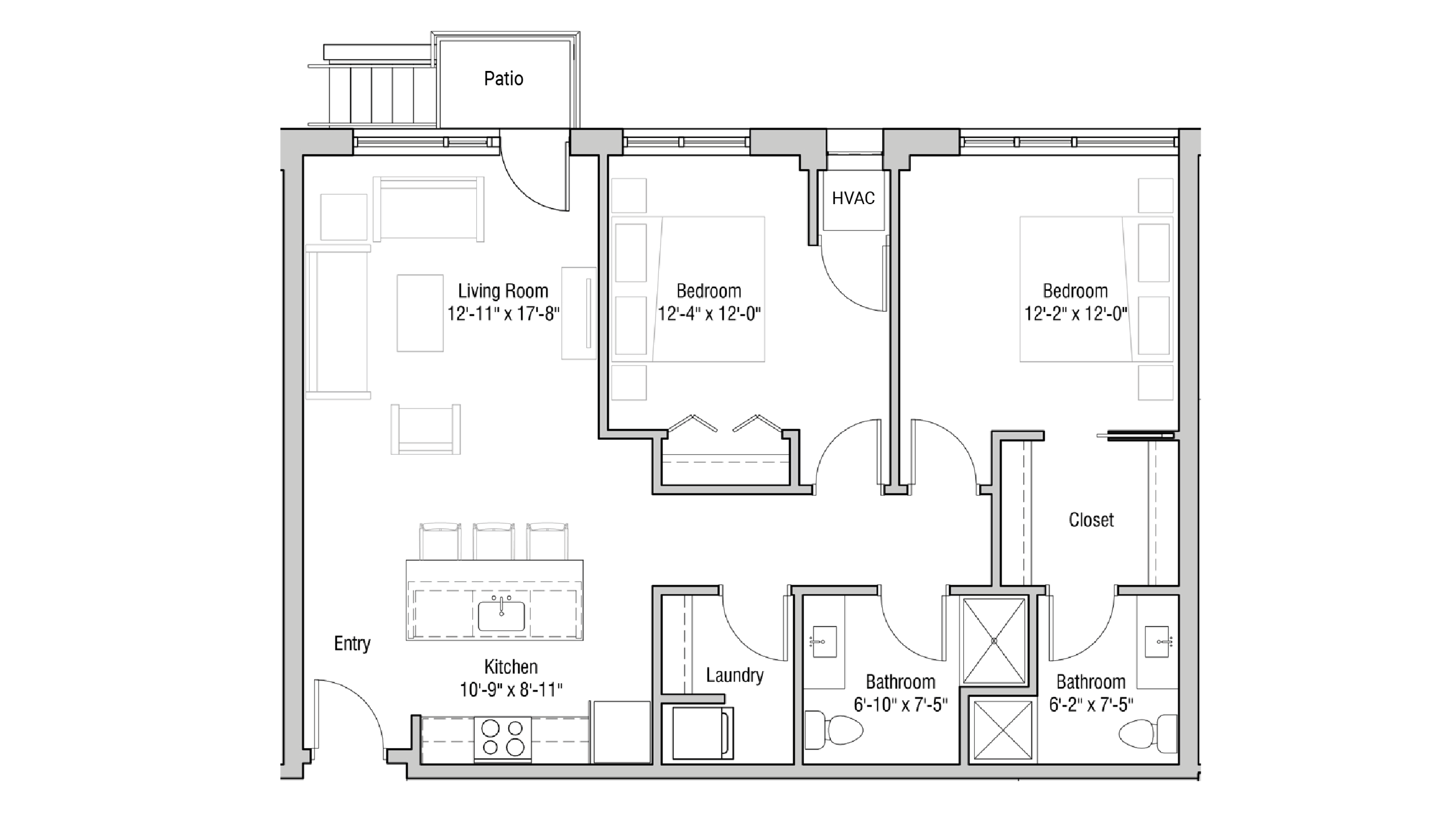 ULI Quarter Row 117 - Two Bedroom, Two Bathroom Floor Plan 