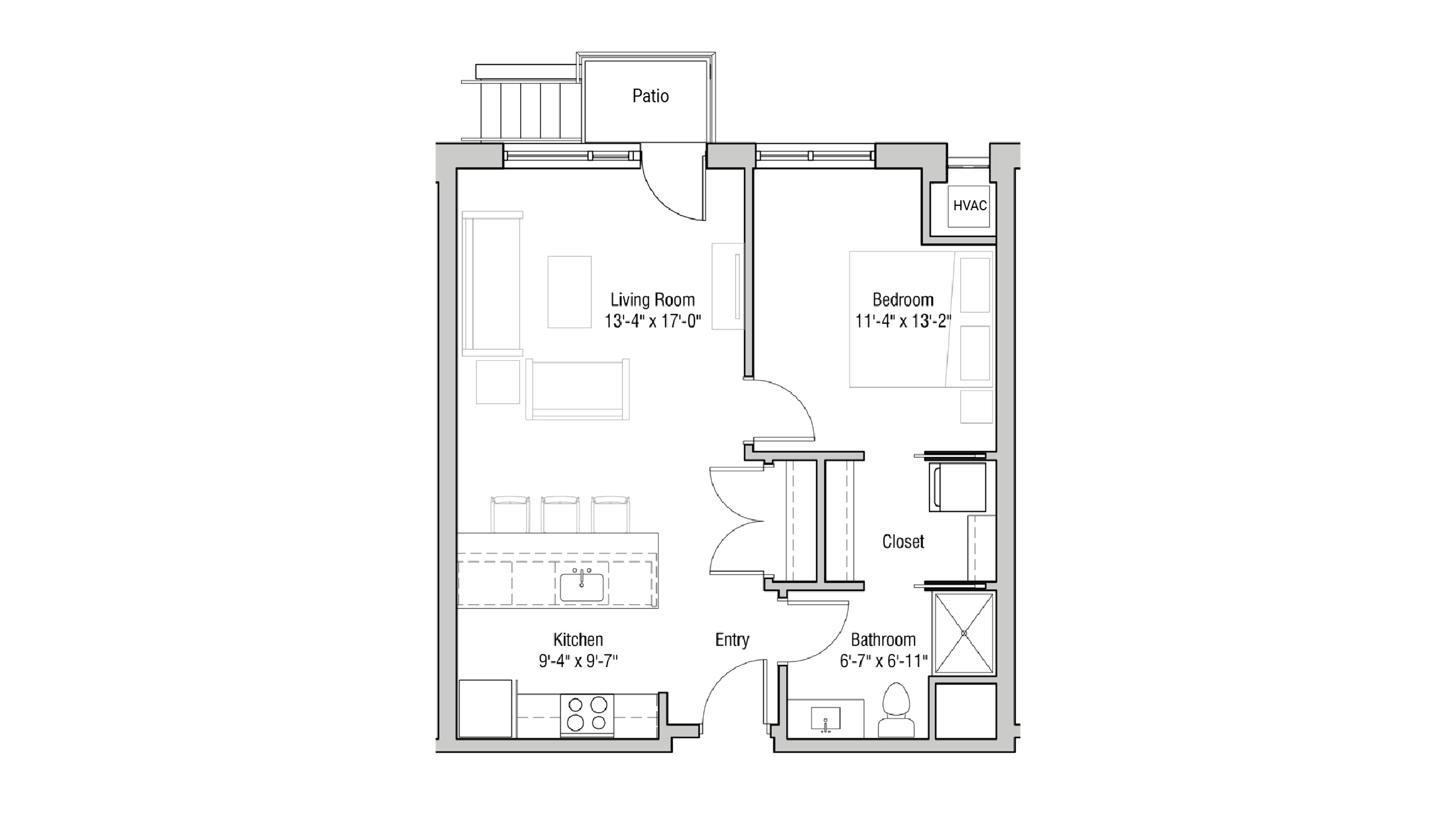 ULI Quarter Row 119 - One Bedroom, One Bathroom Floor Plan 