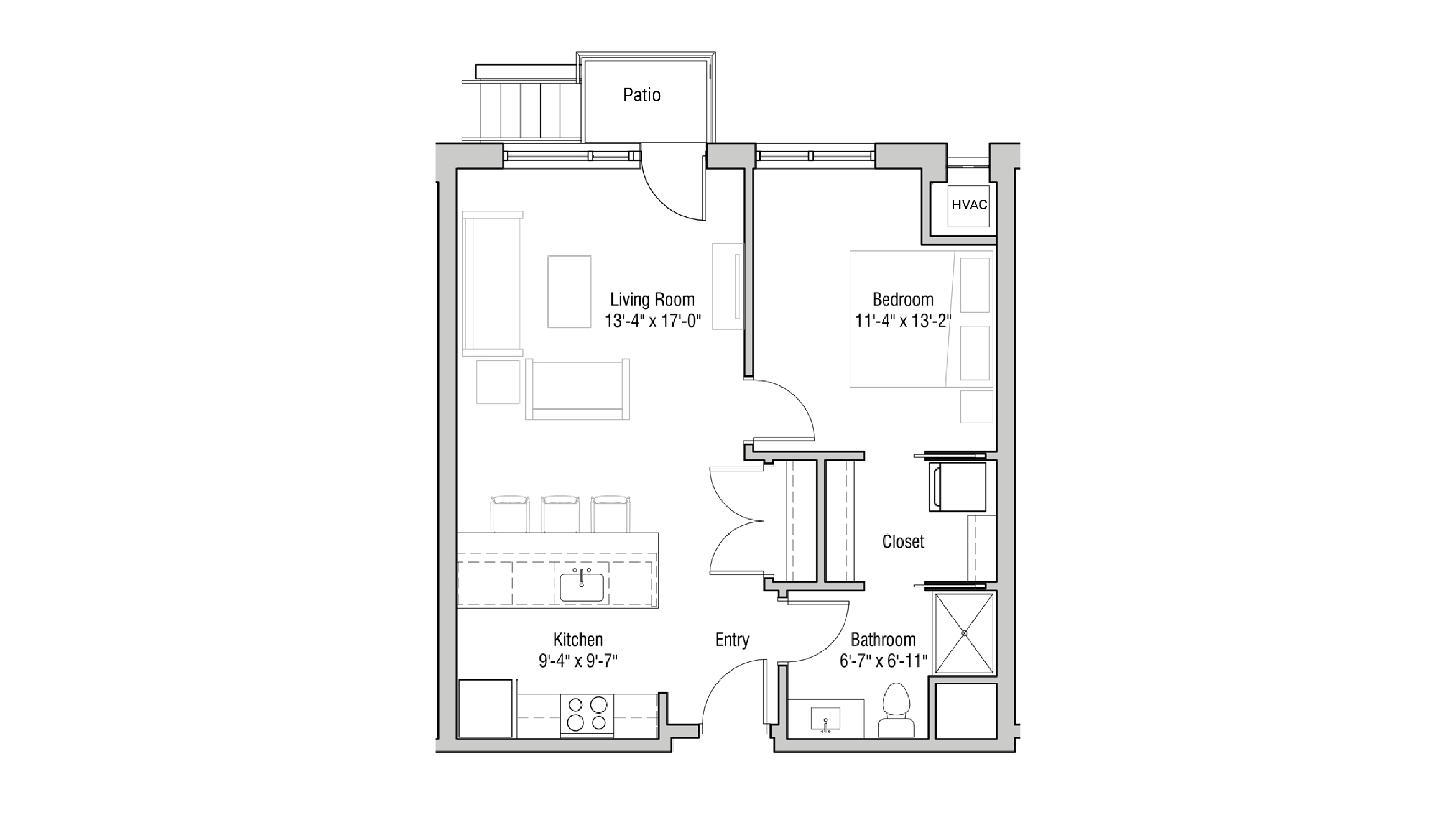 ULI Quarter Row 121 - One Bedroom, One Bathroom Floor Plan 